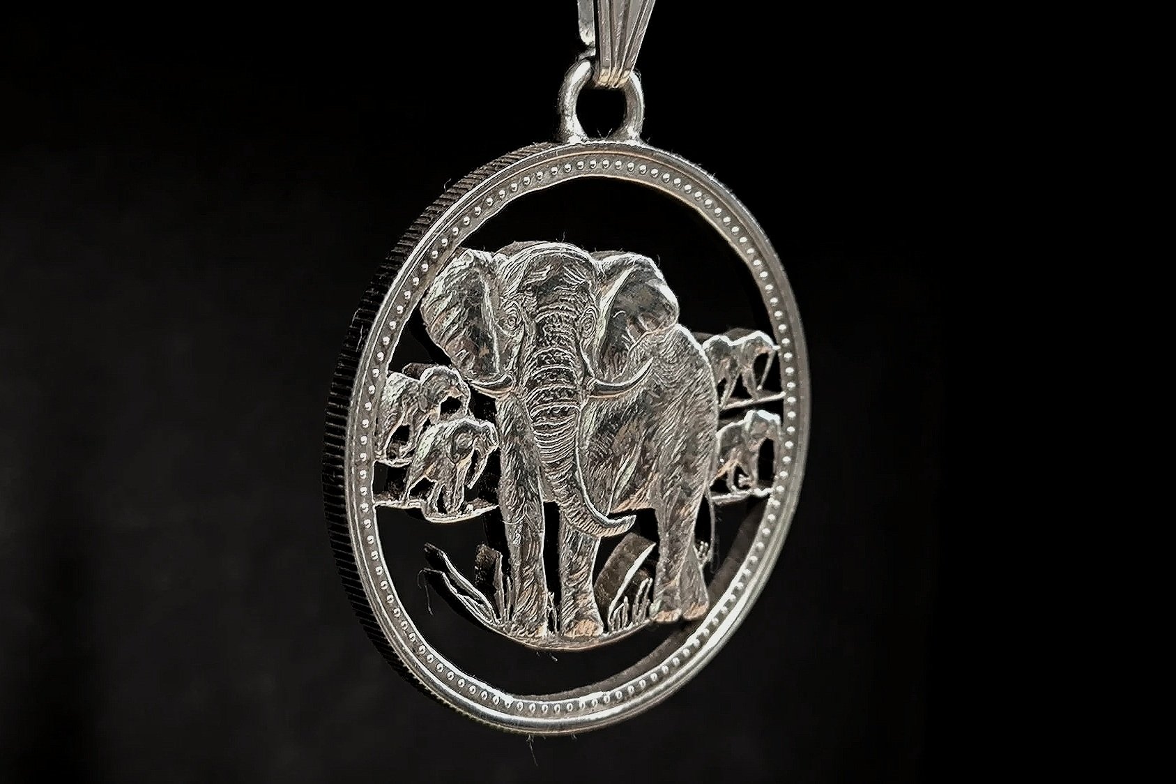 ausgesägte Münze, Elefantenherde, Silber