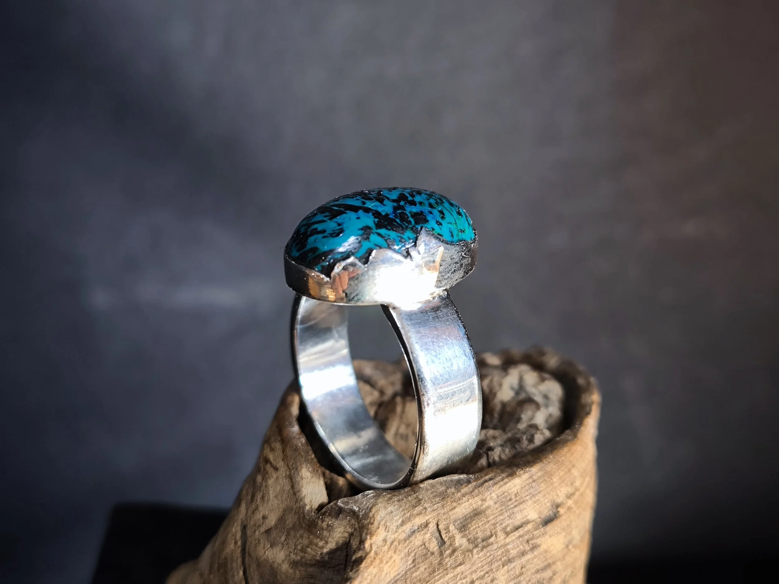 Azurit, Silberring, Durchmesser 20 mm, Janet Schmock