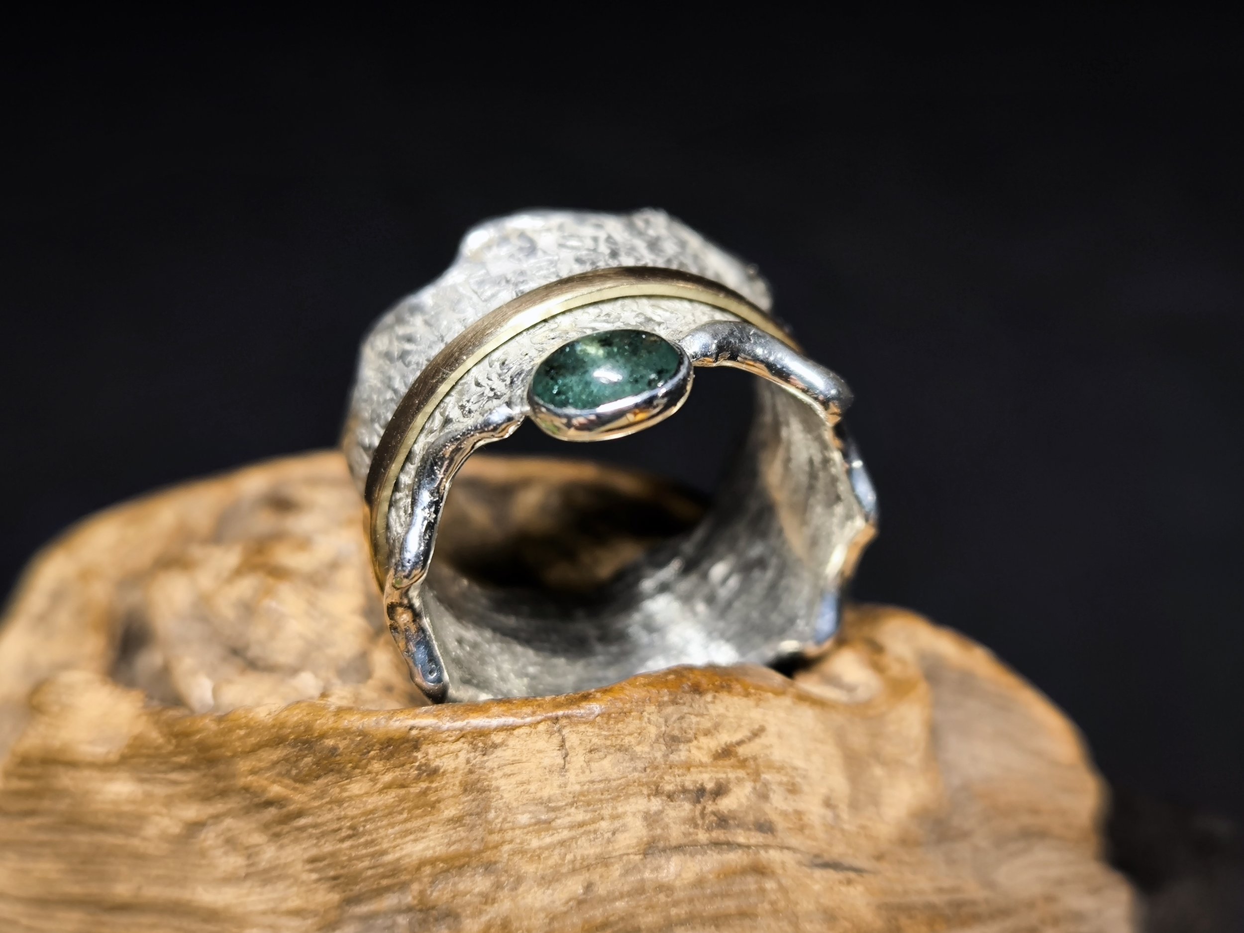 Silber-Gold-Drehring, Bicolor, Unikat, Ring im Ring