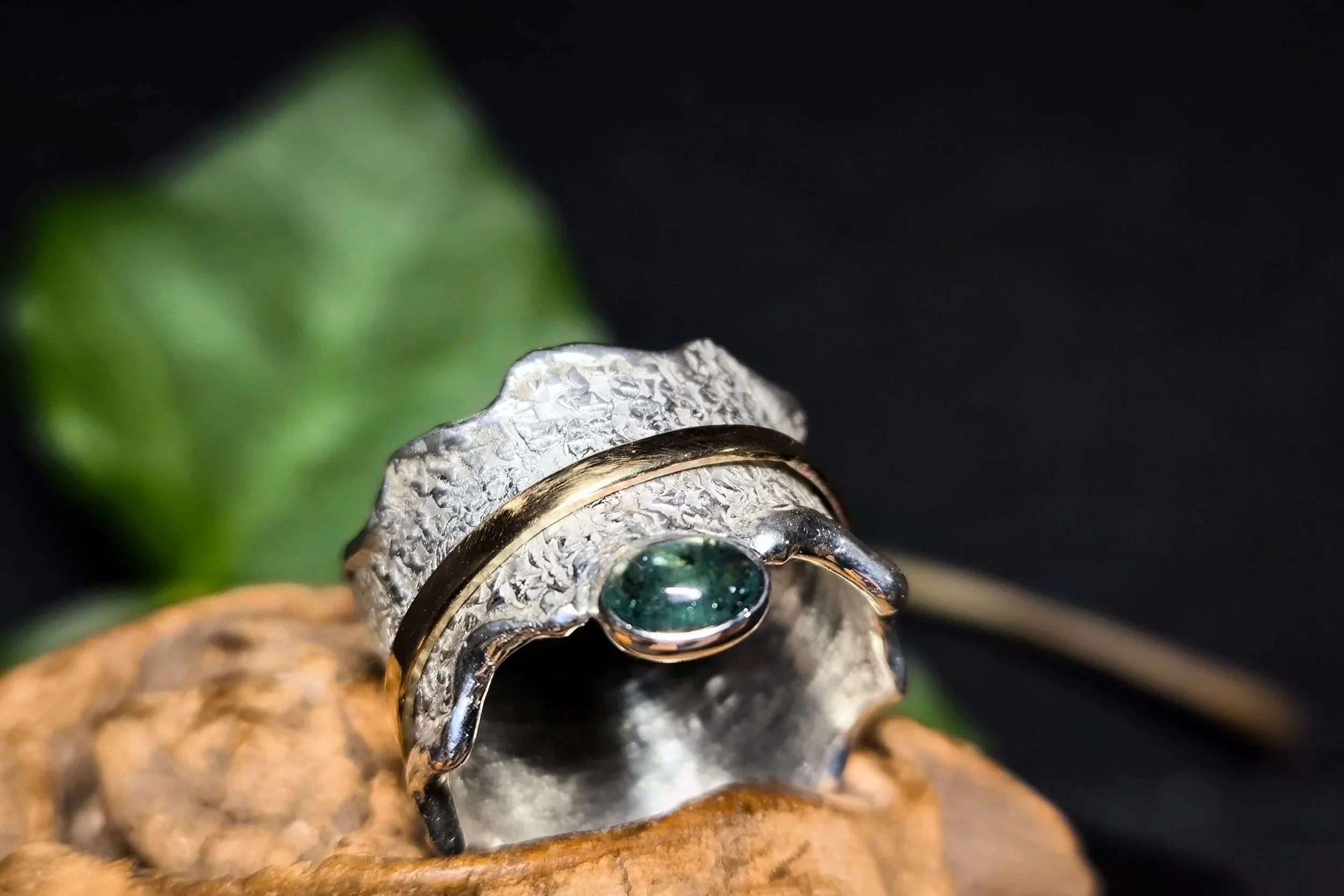 Silber-Drehring, Bicolor, Unikat, Ring im Ring