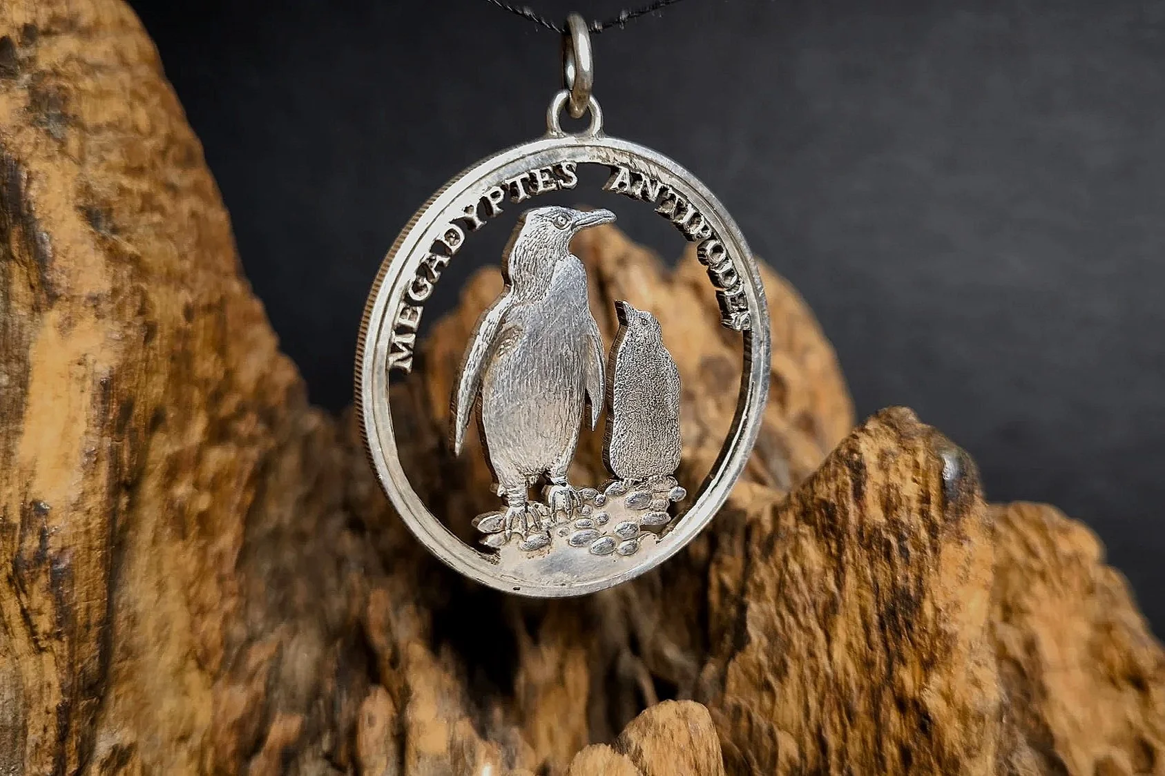 Pinguin, Münzschmuck, Kettenanhänger Silber, Silberschmiede-Eigen-Art