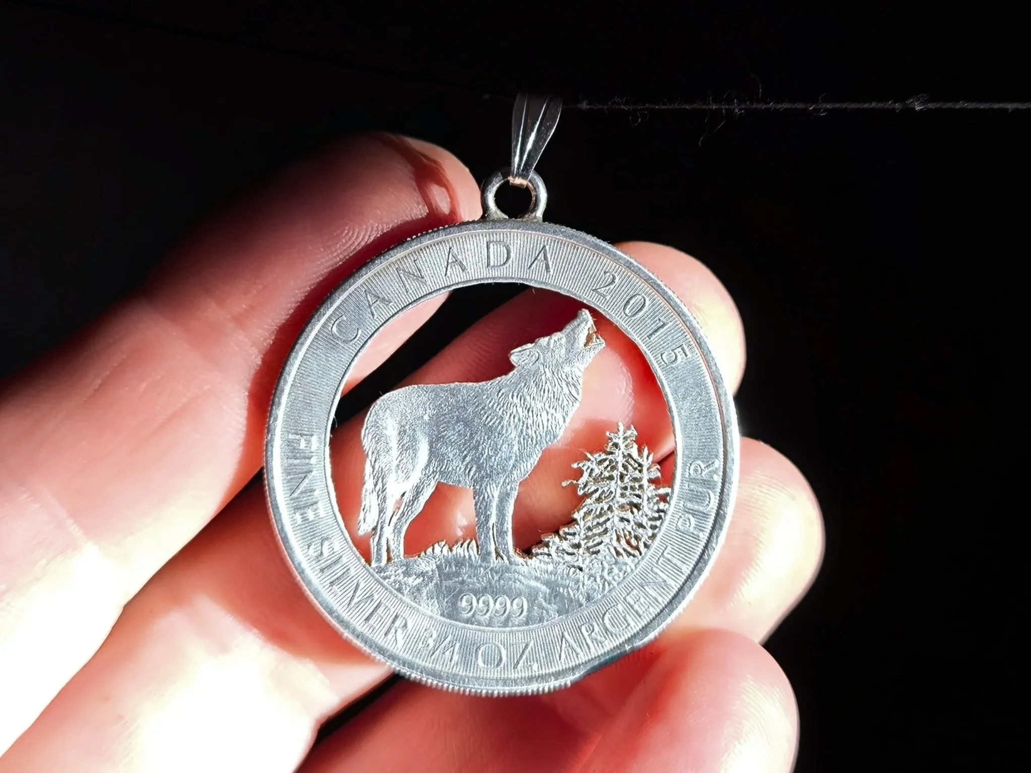 Wolf, Silber, Kettenanhänger, Schmuck aus Münzen