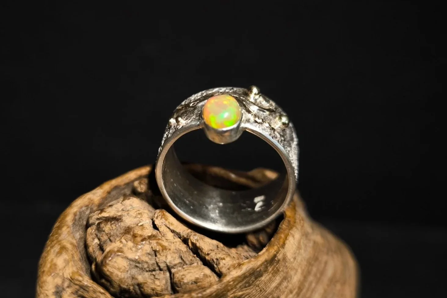 Opal Ring, Umfang 59 mm, Gold & Silber, Unikat, Silberschmiede-Eigen-Art
