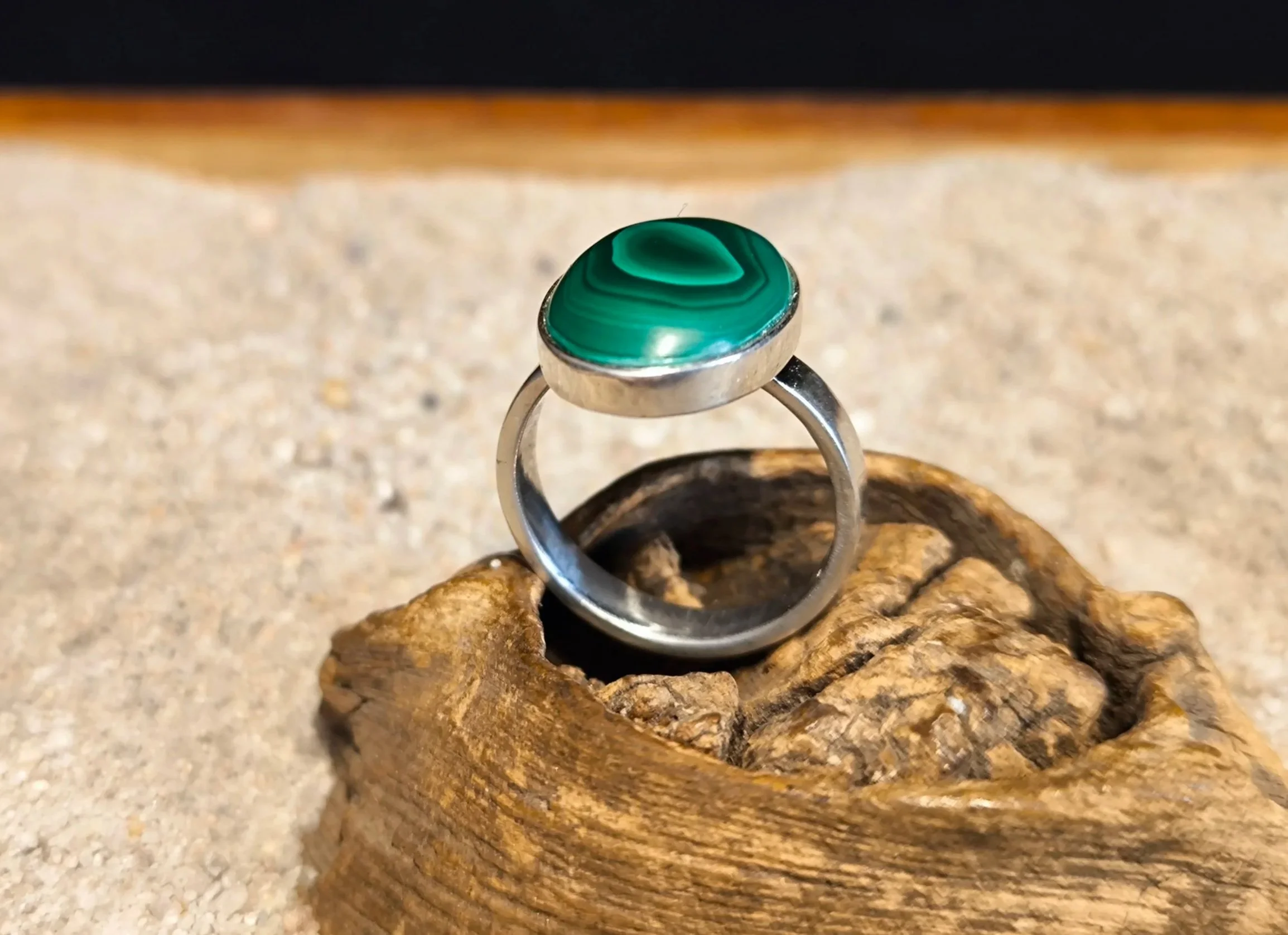 Malachitring, Silber, Ring Größe 55/56 mm