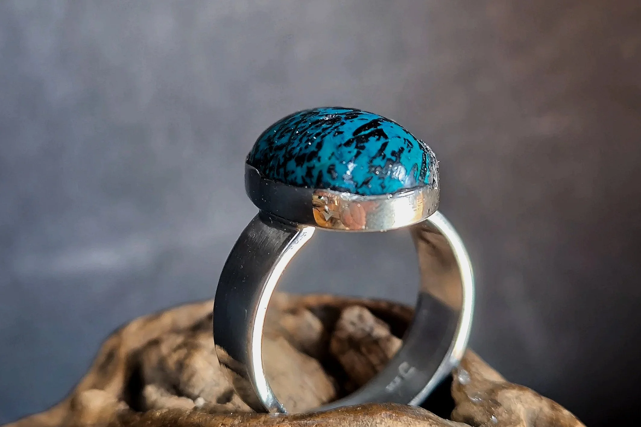 Azurit, Silberring, Durchmesser 20 mm, Janet Schmock