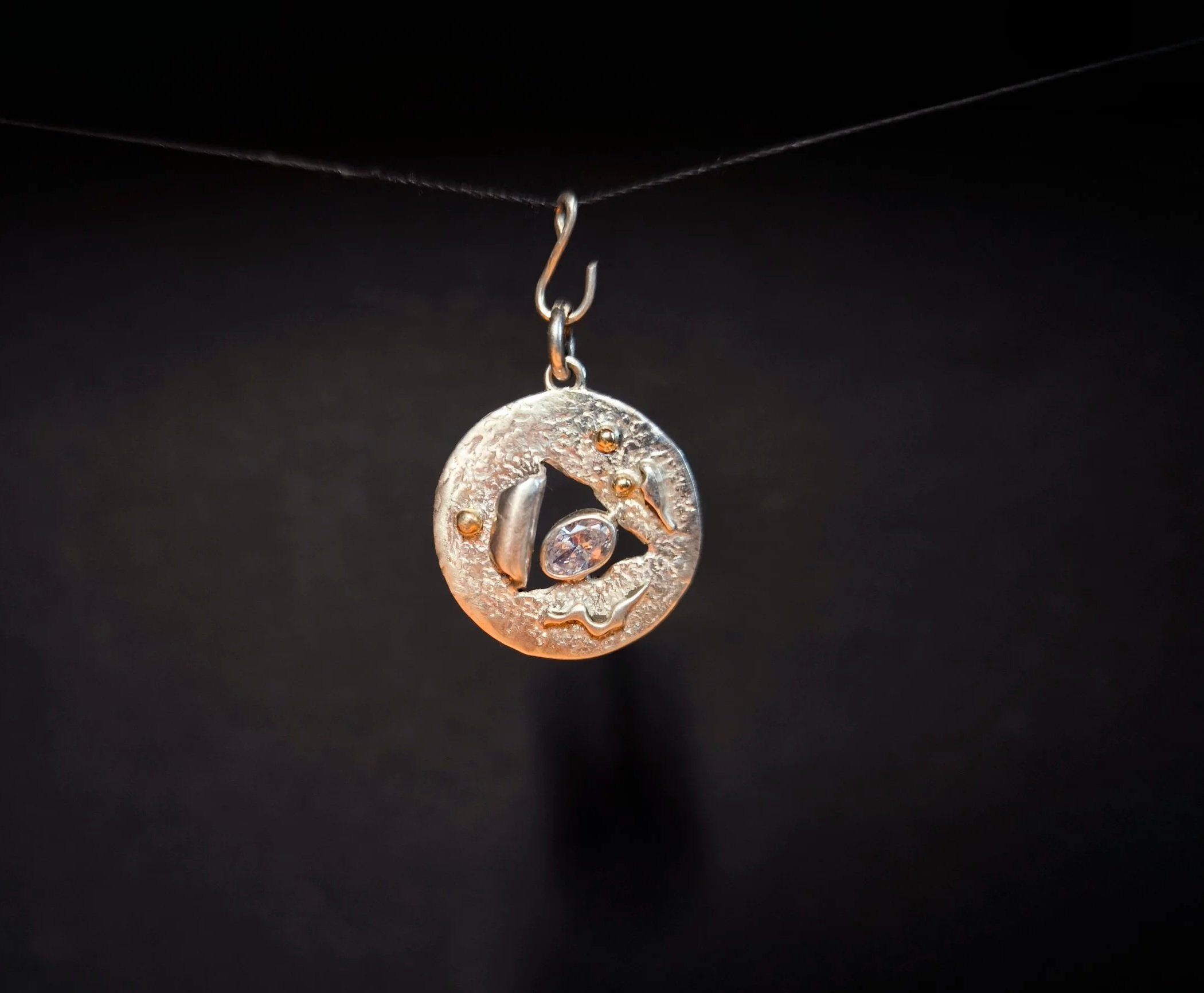 Kettenanhänger bicolor, Zirkonia, handgemachtes Unikat