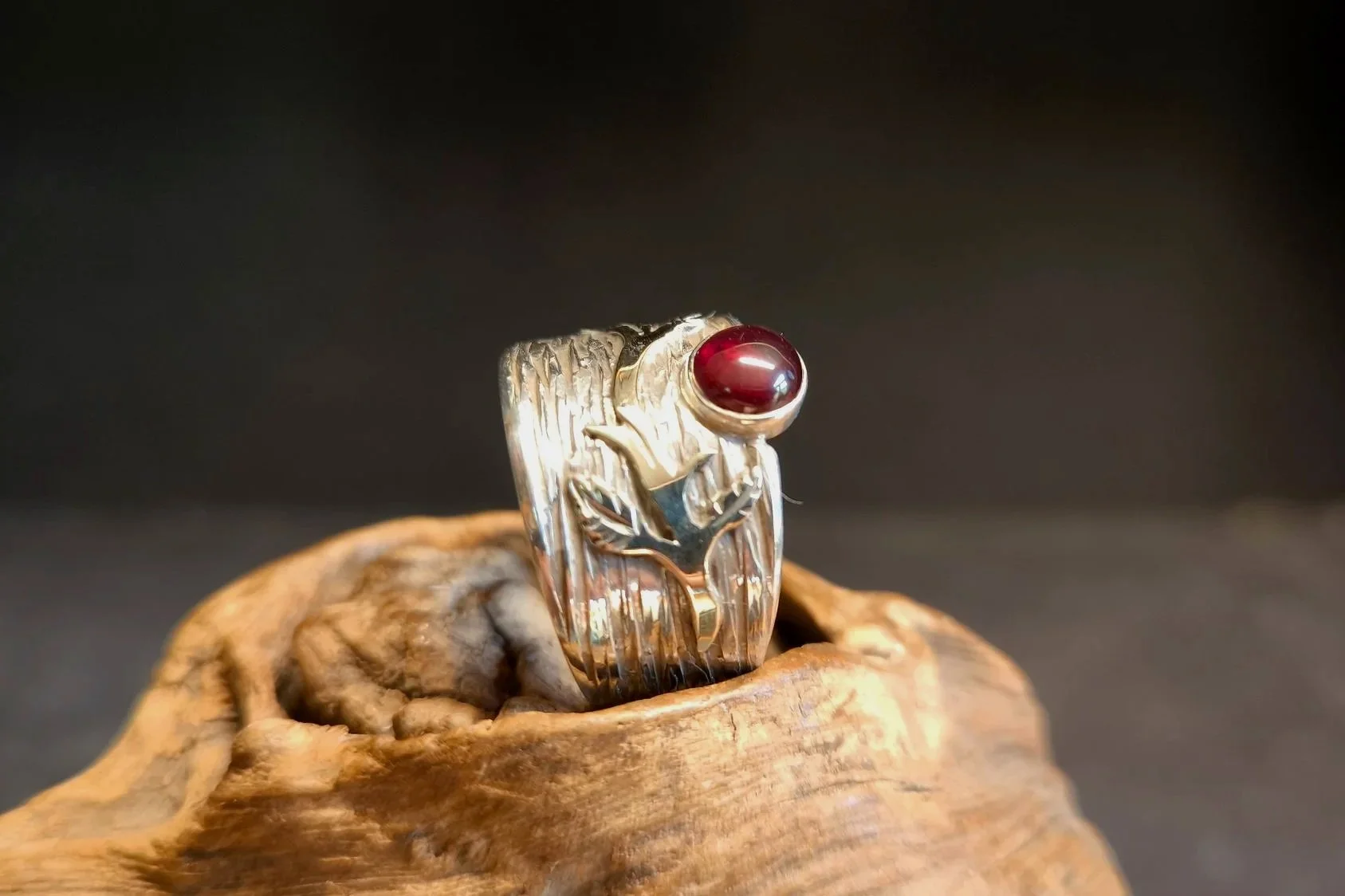Granat Ring, Gold und Silber, Unikat, handgemacht