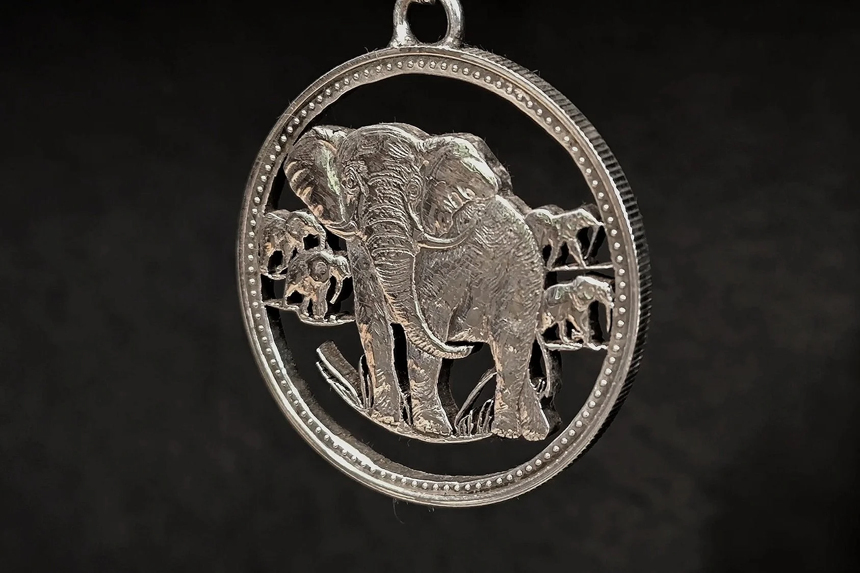 ausgesägte Münze, Elefantenherde, Silber