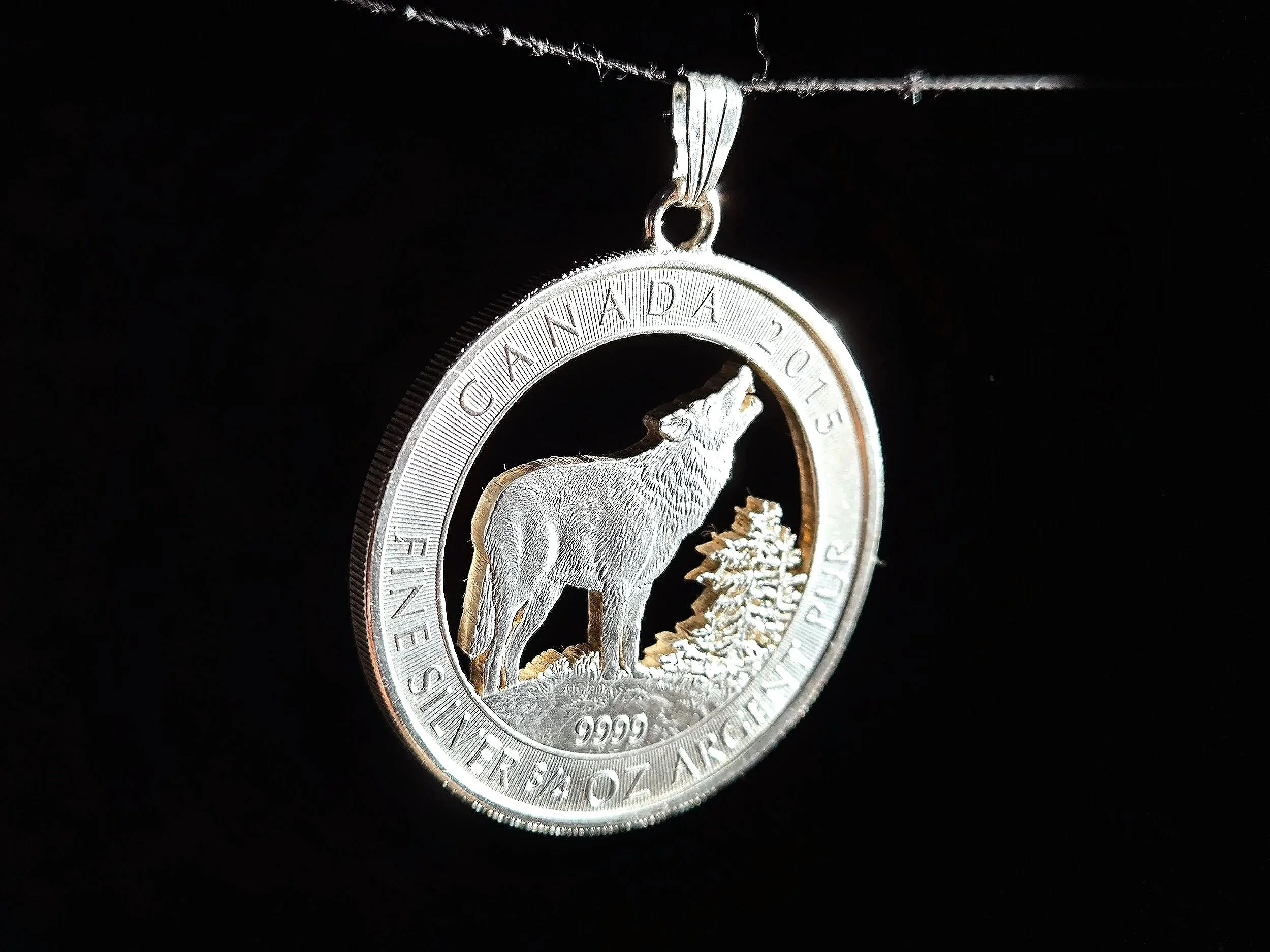 Wolf, Silber, Kettenanhänger, Schmuck aus Münzen