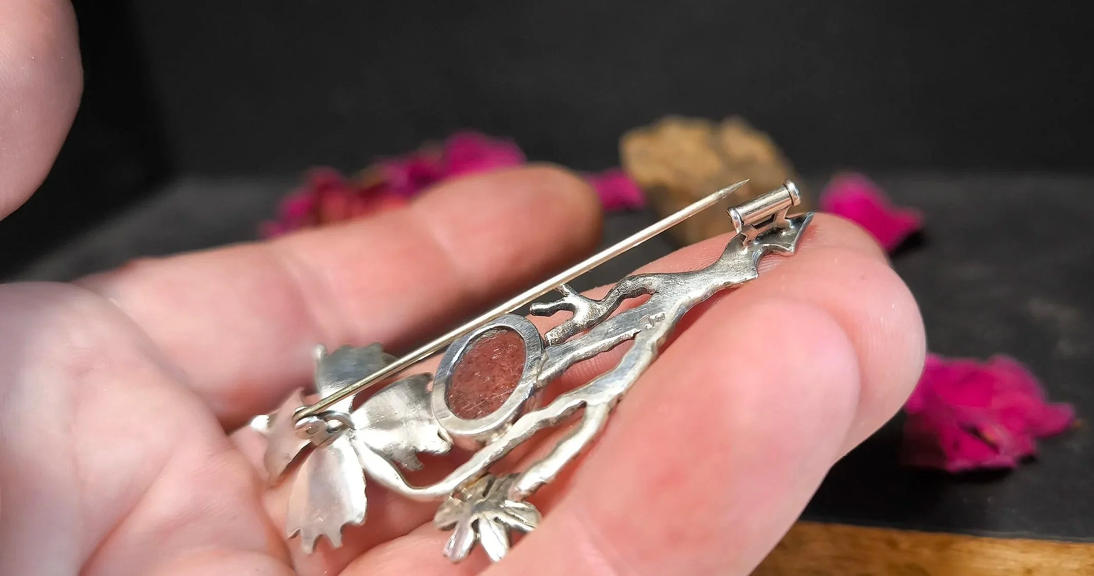 Anstecknadel Silber, Blüte, handgemacht