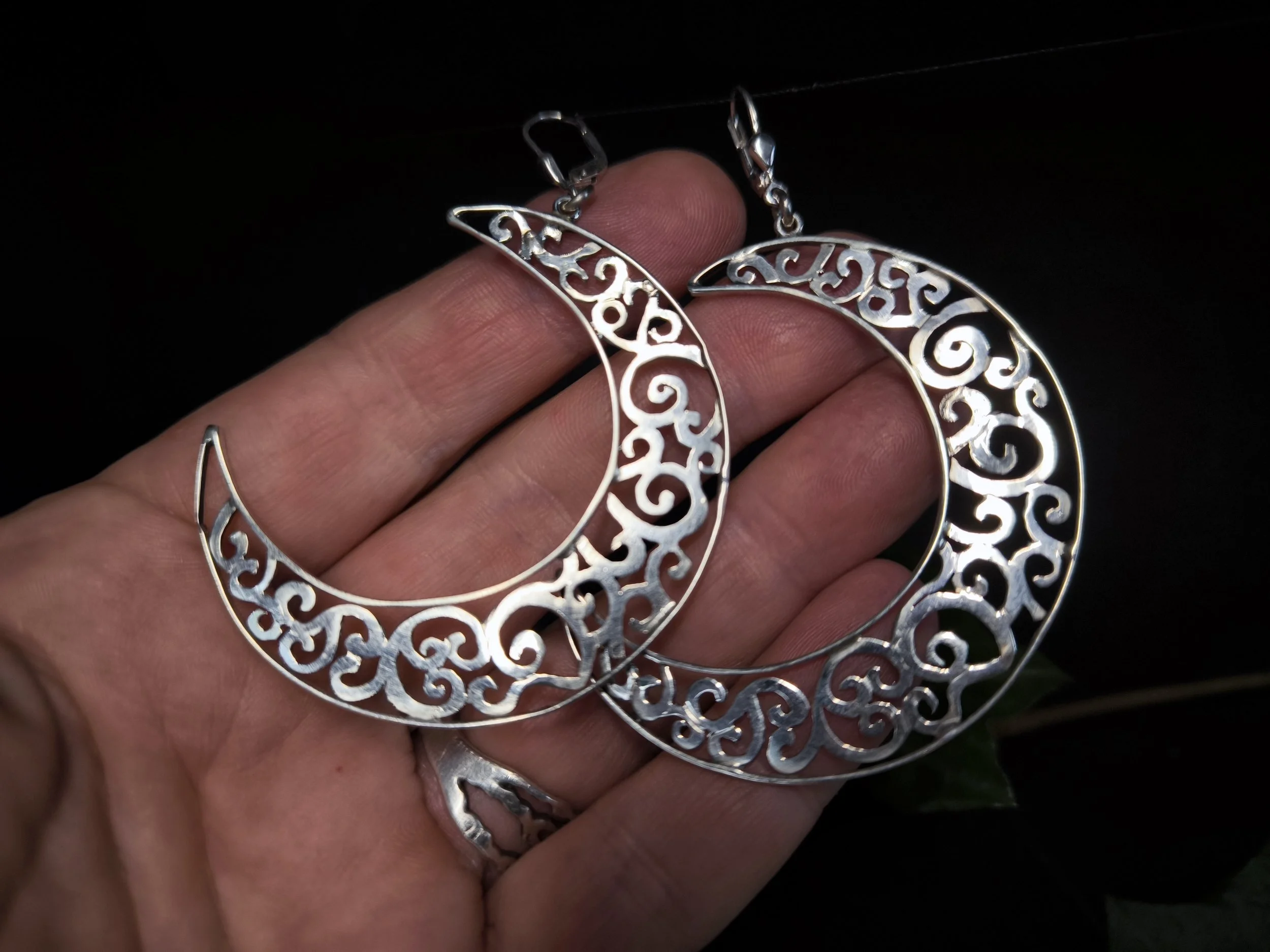 Silbermond, Ohrhänger, groß, Silber, Unikat