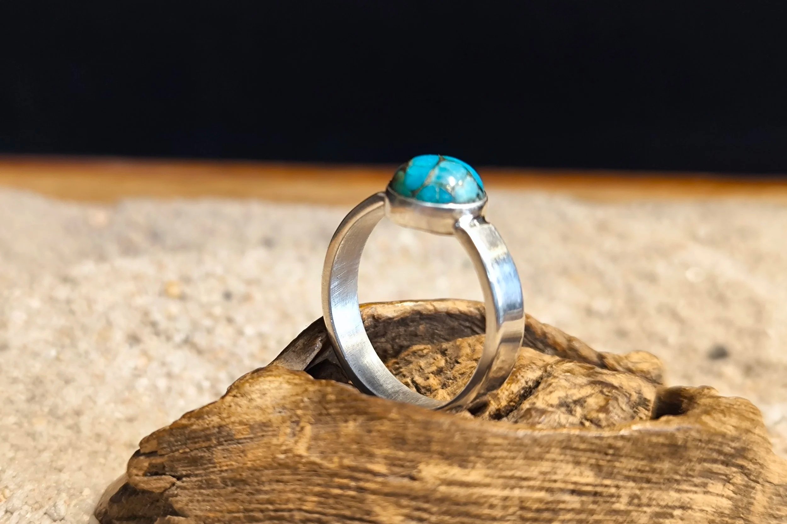 Silberring mit rundem Türkis, Silberschmiede-Eigen-Art