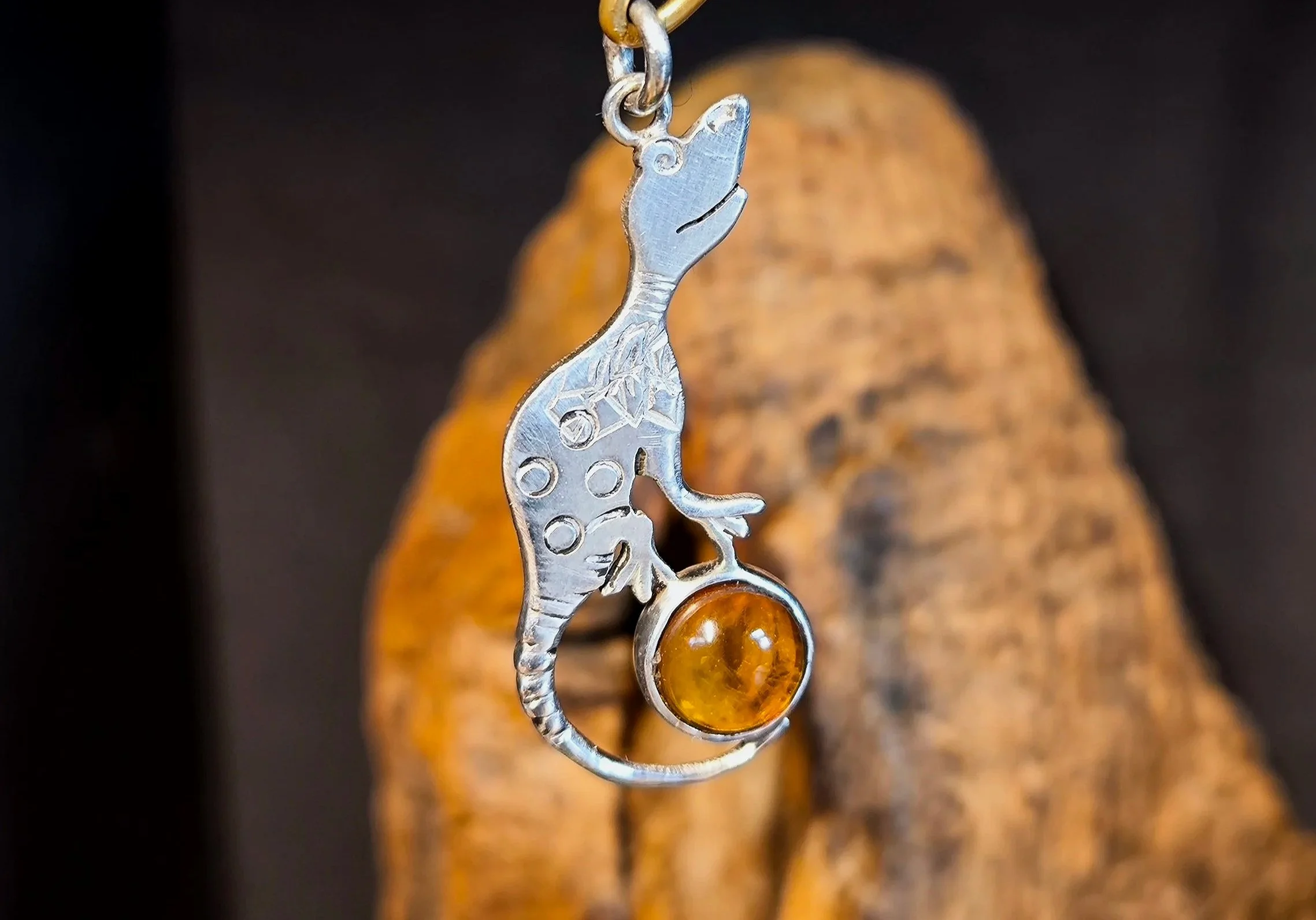 Silber Anhänger, Kinder, Bernstein, Unikat