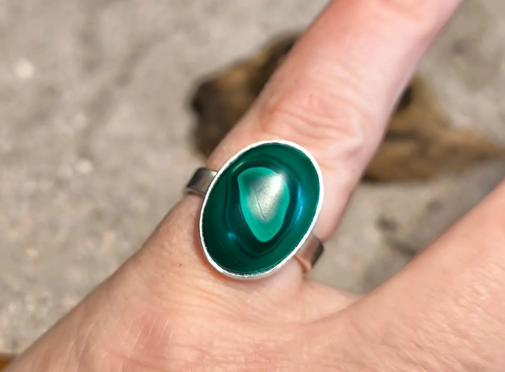 Malachitring, Silber, Ring Größe 55/56 mm