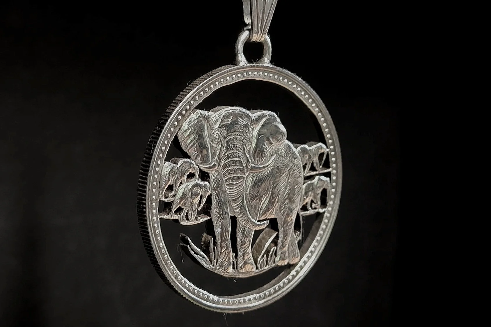 ausgesägte Münze, Elefantenherde, Silber