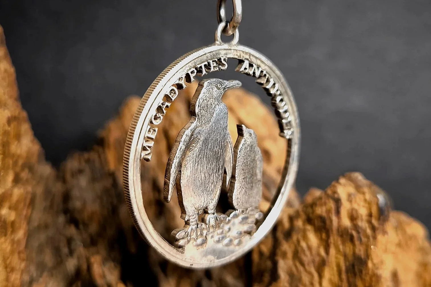 Kettenanhänger Pinguin, Münzschmuck, Silber, Silberschmiede-Eigen-Art