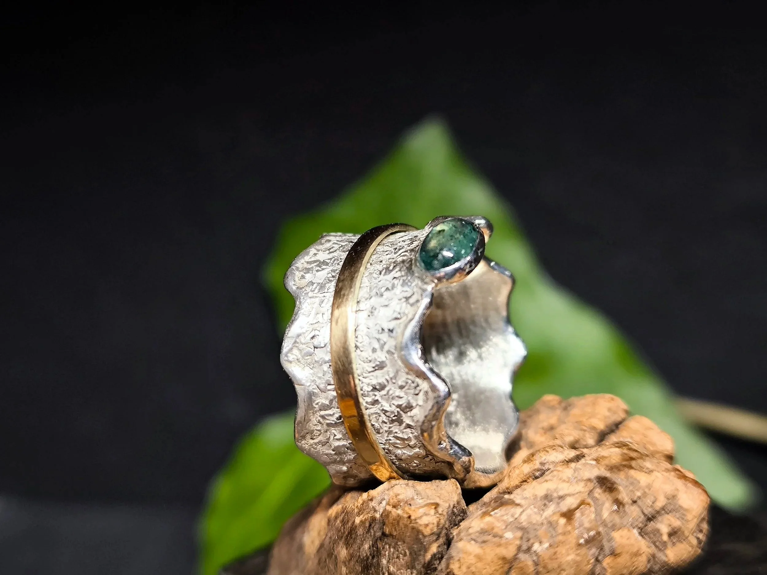 Silber-Gold-Drehring, Bicolor, Unikat, Ring im Ring