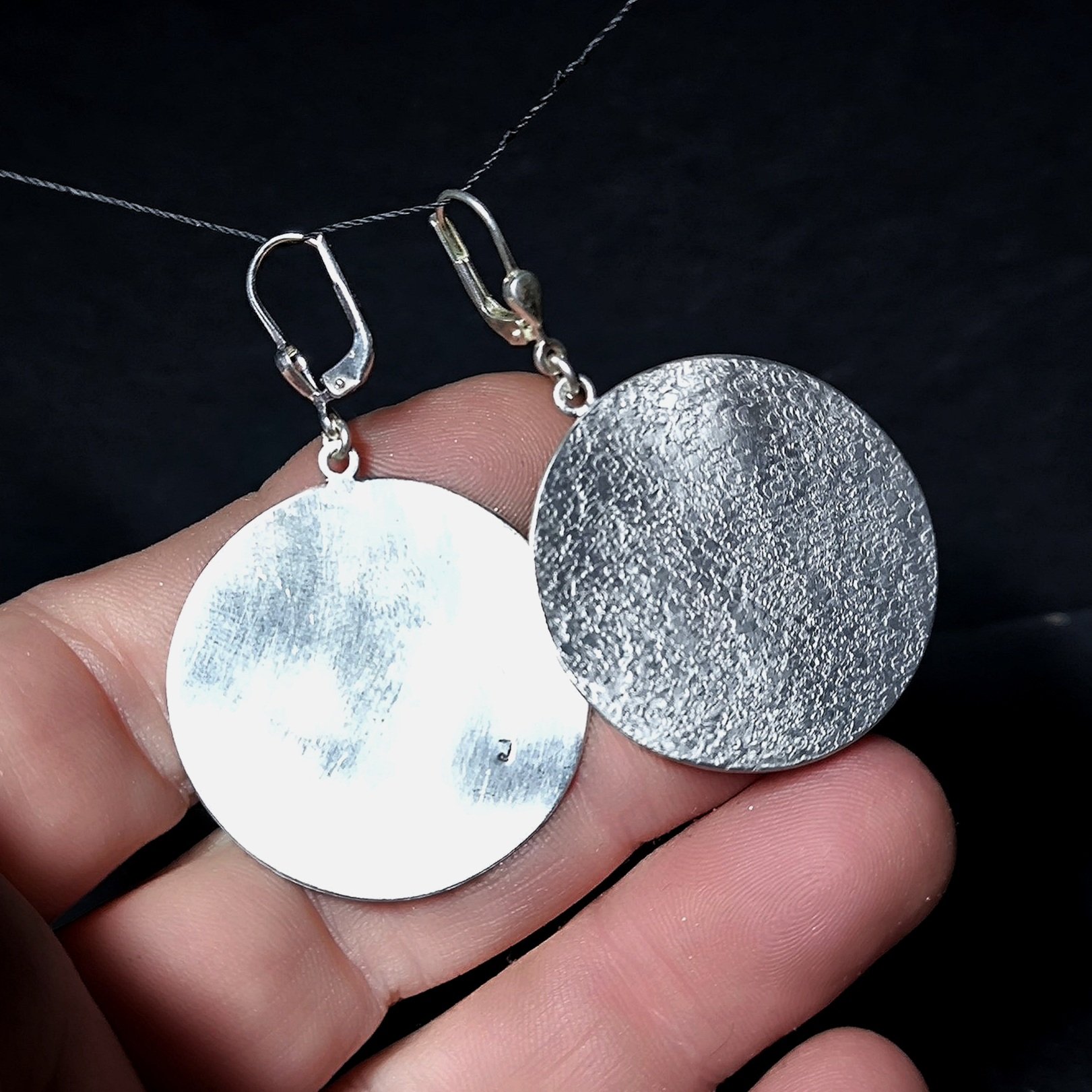 Ohrhänger Silber Disk, Durchmesser 31,5 mm, handgemacht