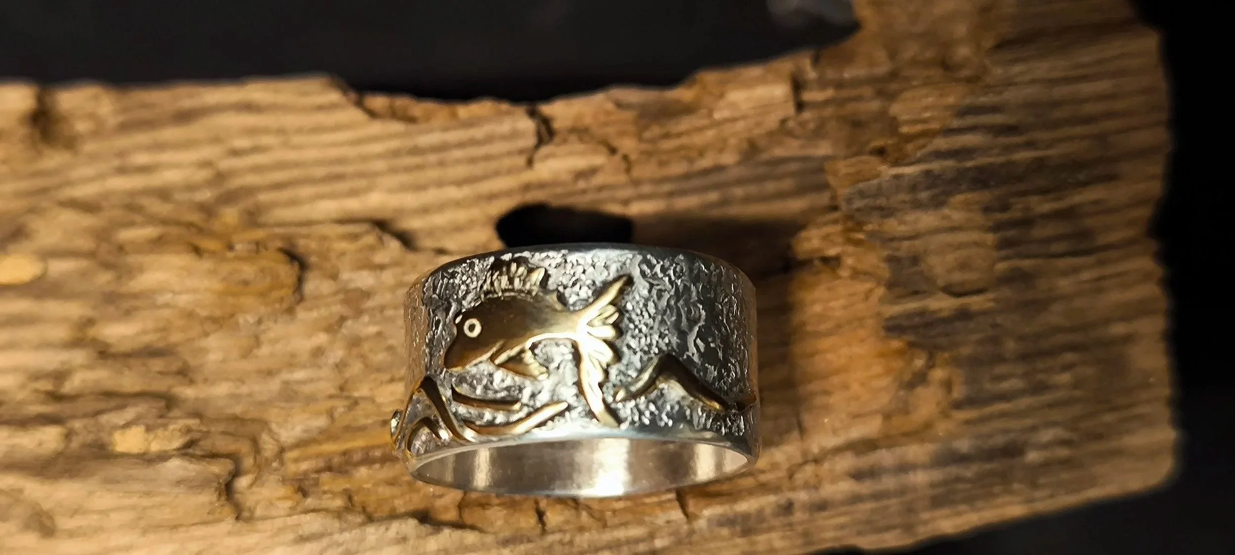 Ring Fisch, Gold/Silber, Unikat