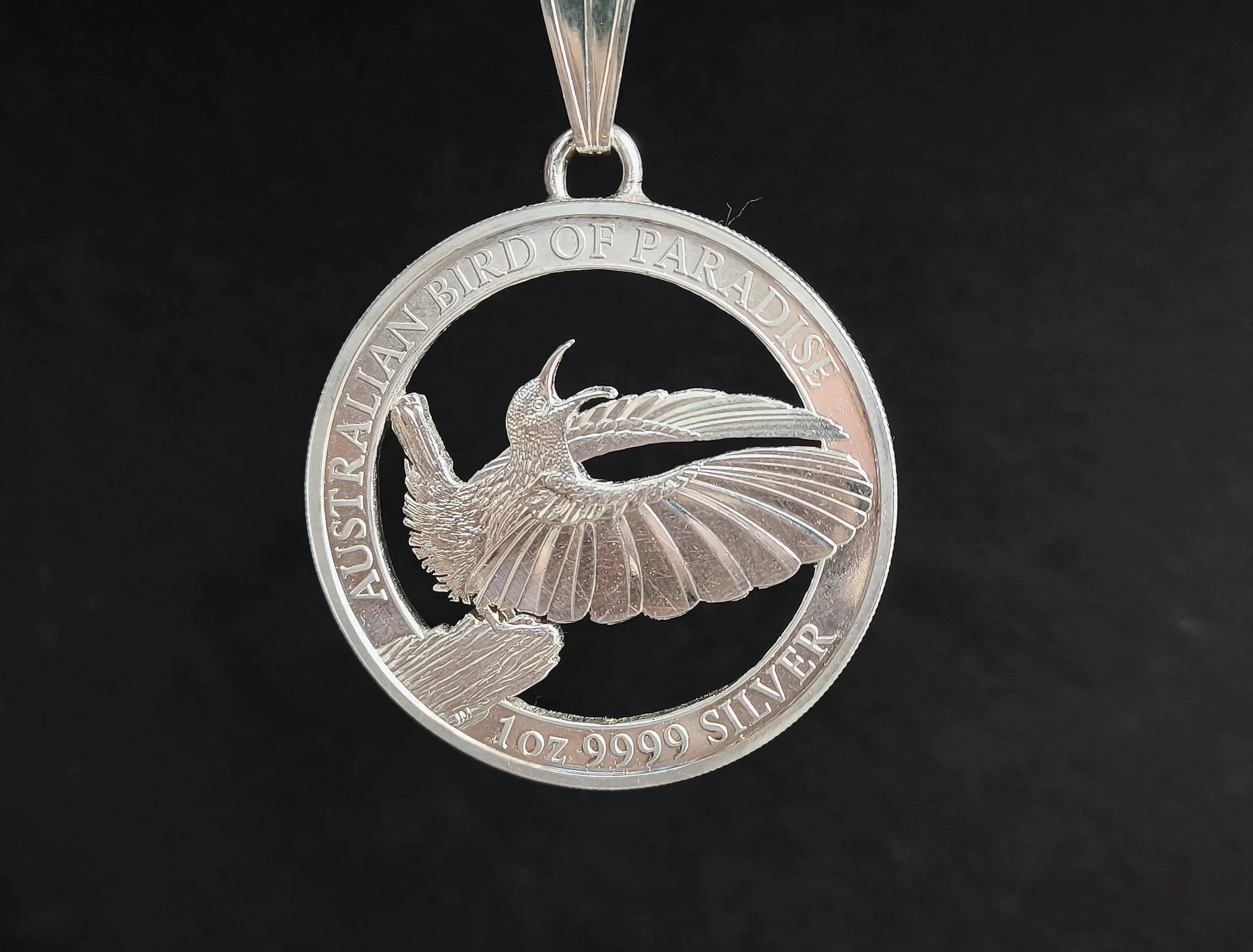 Silberunze, Paradiesvogel, Kettenanhänger