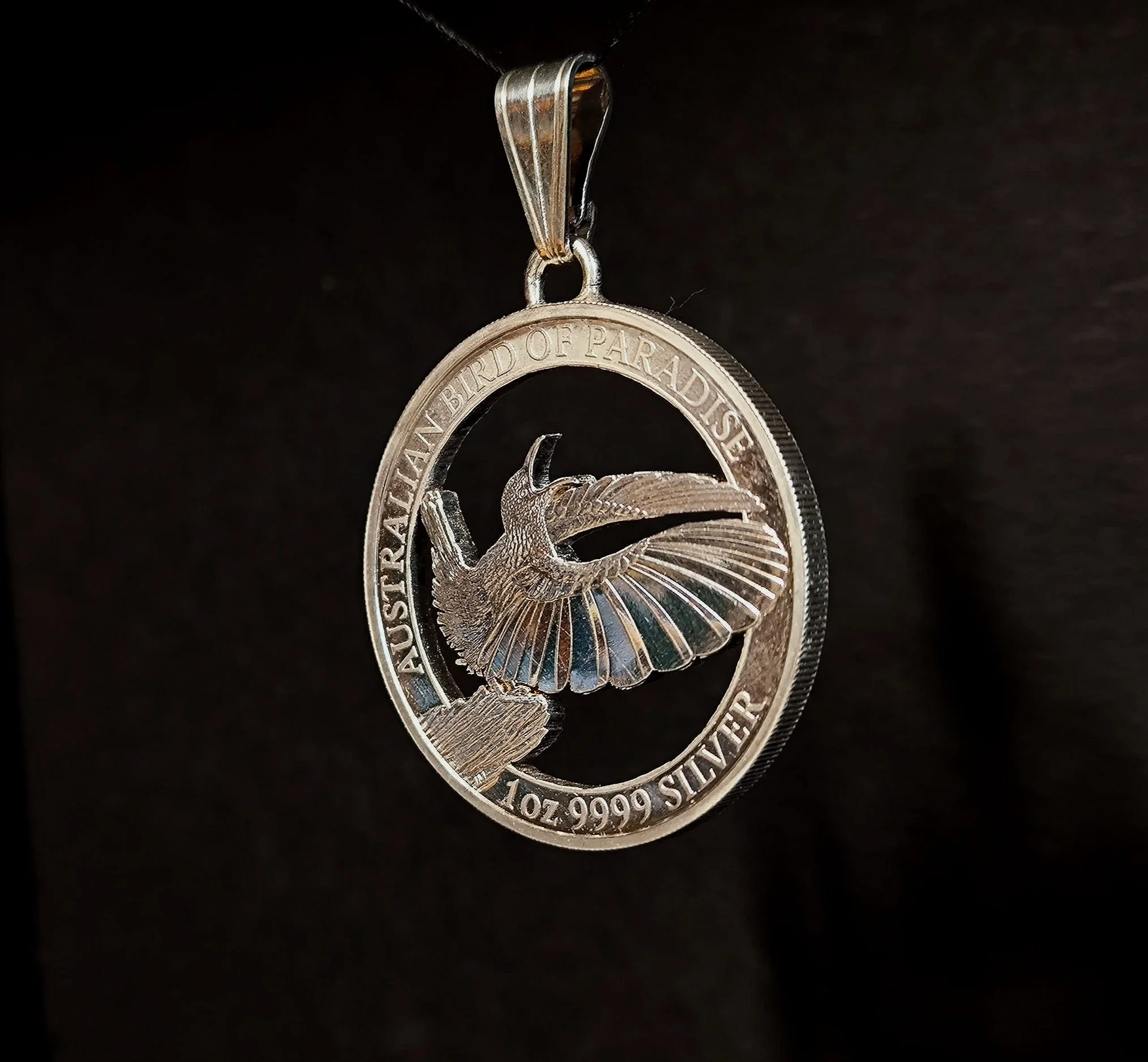 Paradiesvogel, Silberunze, Kettenanhänger, Münze