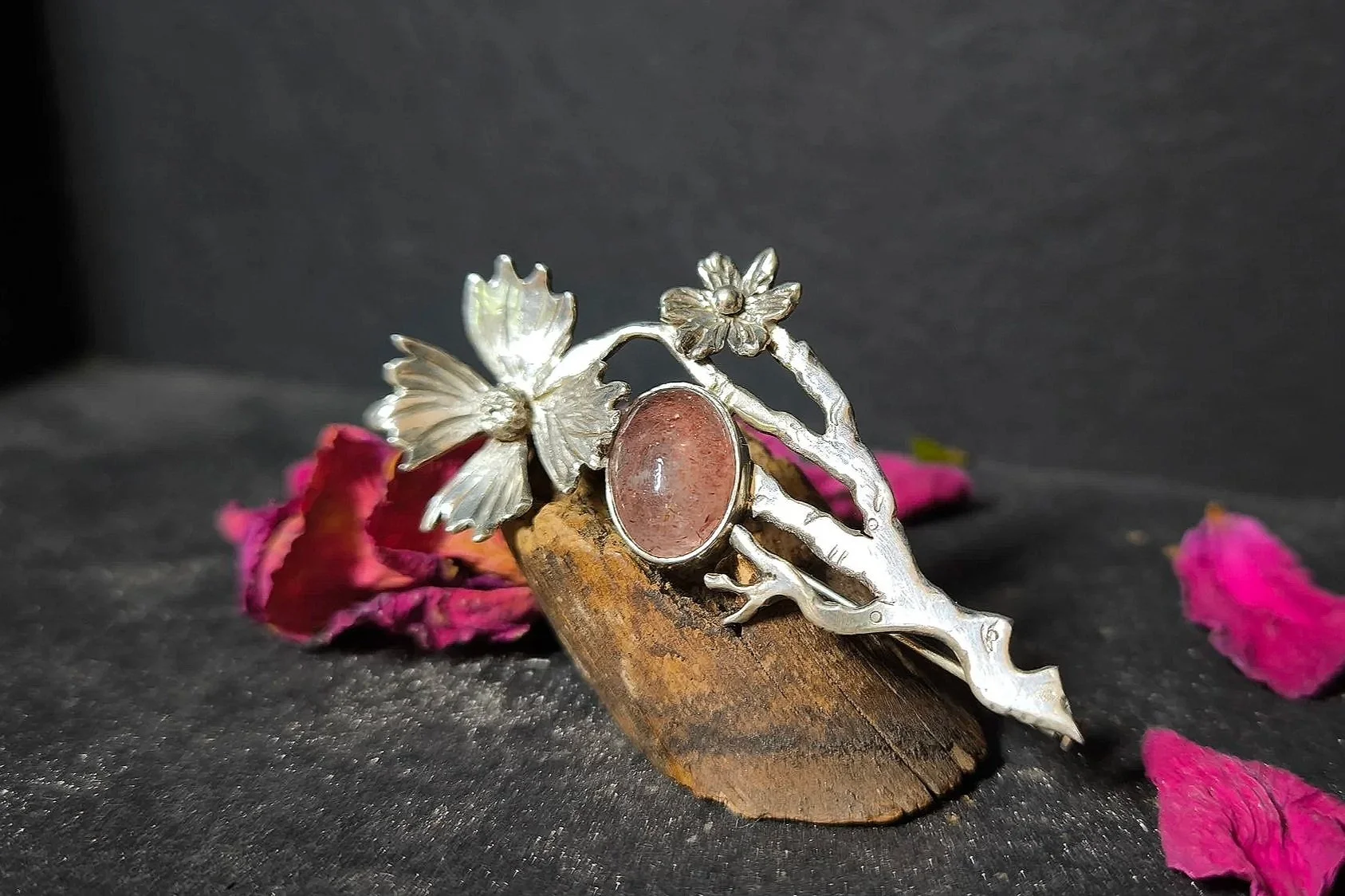 Anstecknadel Silber, Blüte, handgemacht