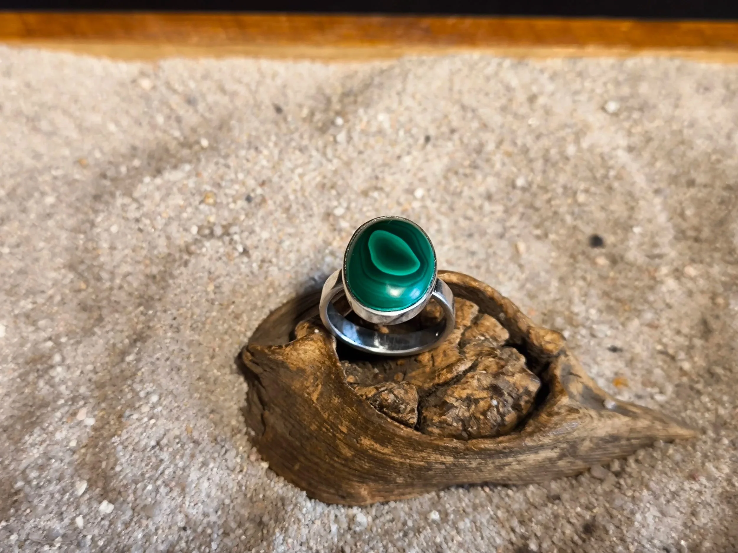 Malachitring, Silber, Ring Größe 55/56 mm