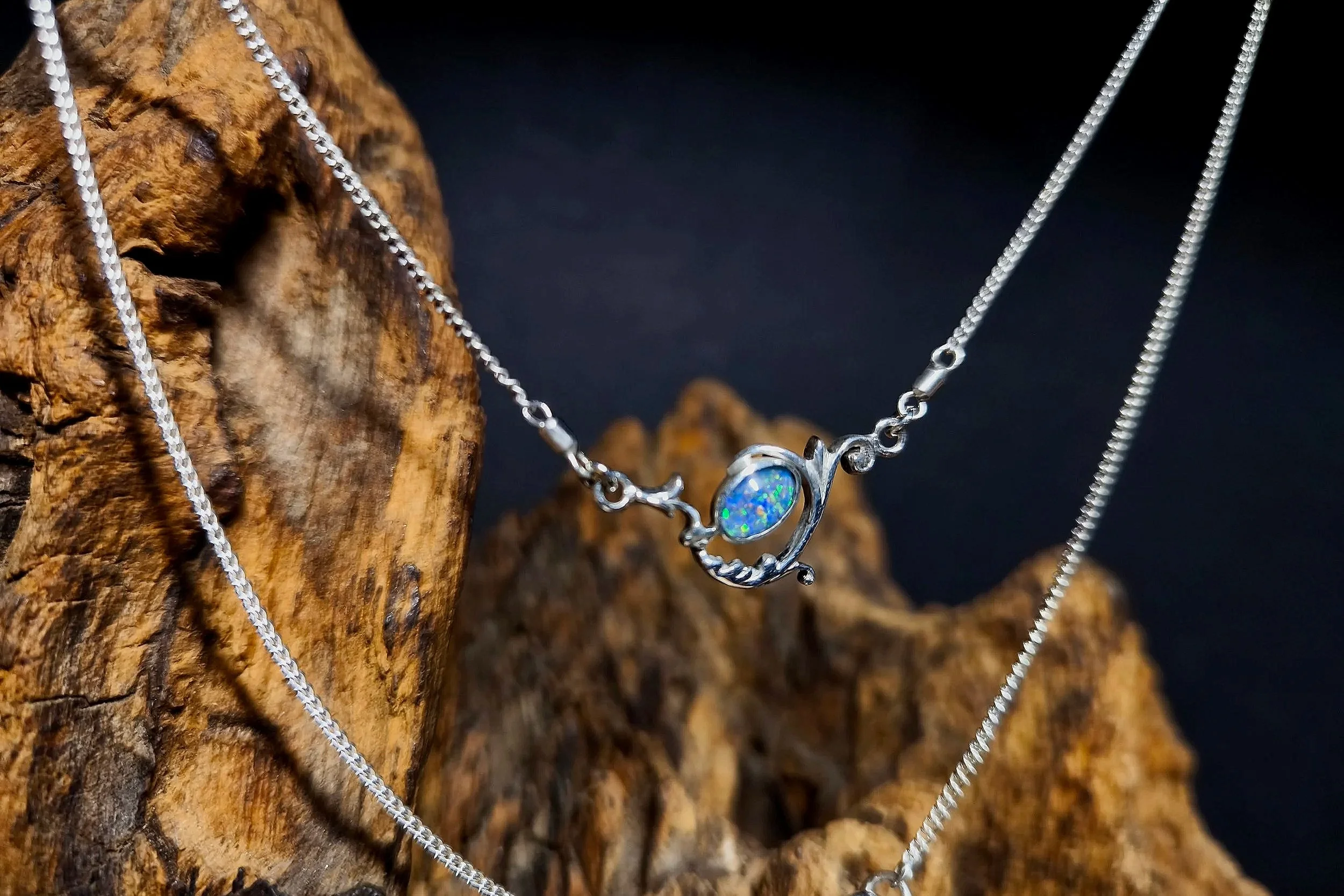 Silberkette mit Opaltriplette, 50,5 cm, Unikat, Handgemacht