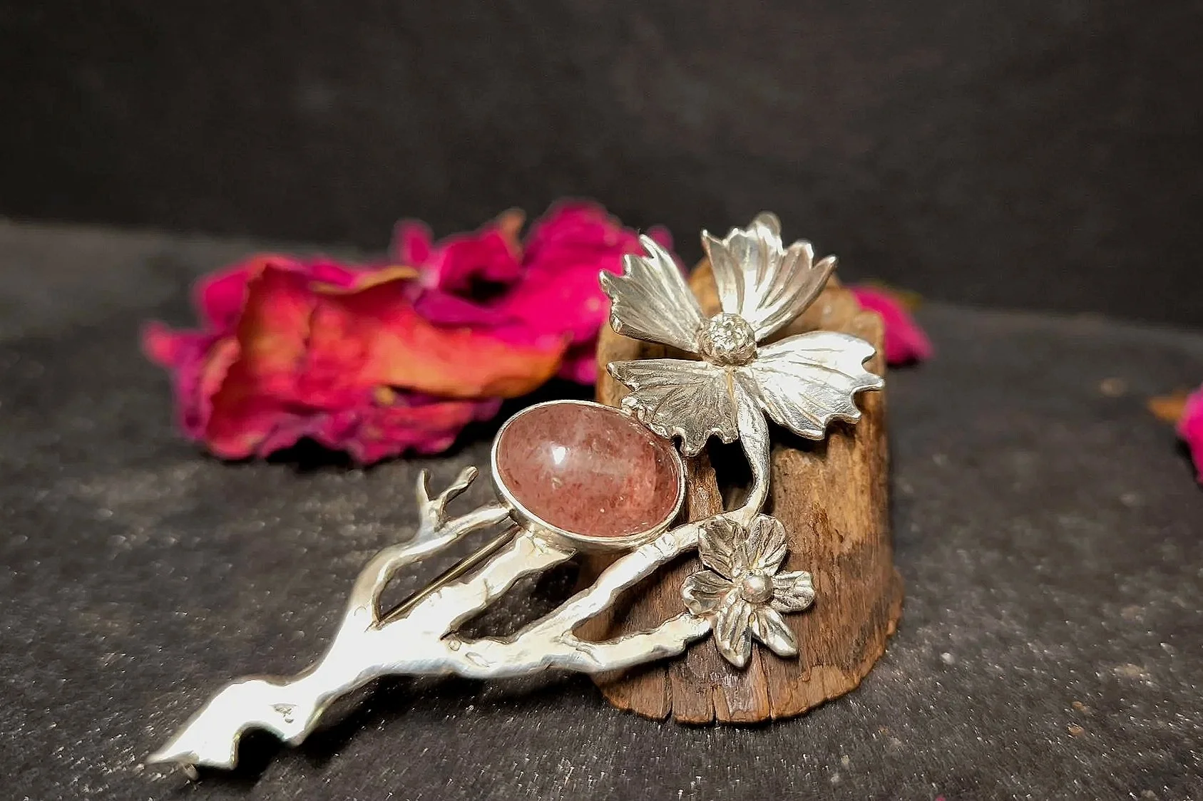 Anstecknadel Silber, Blüte, handgemacht