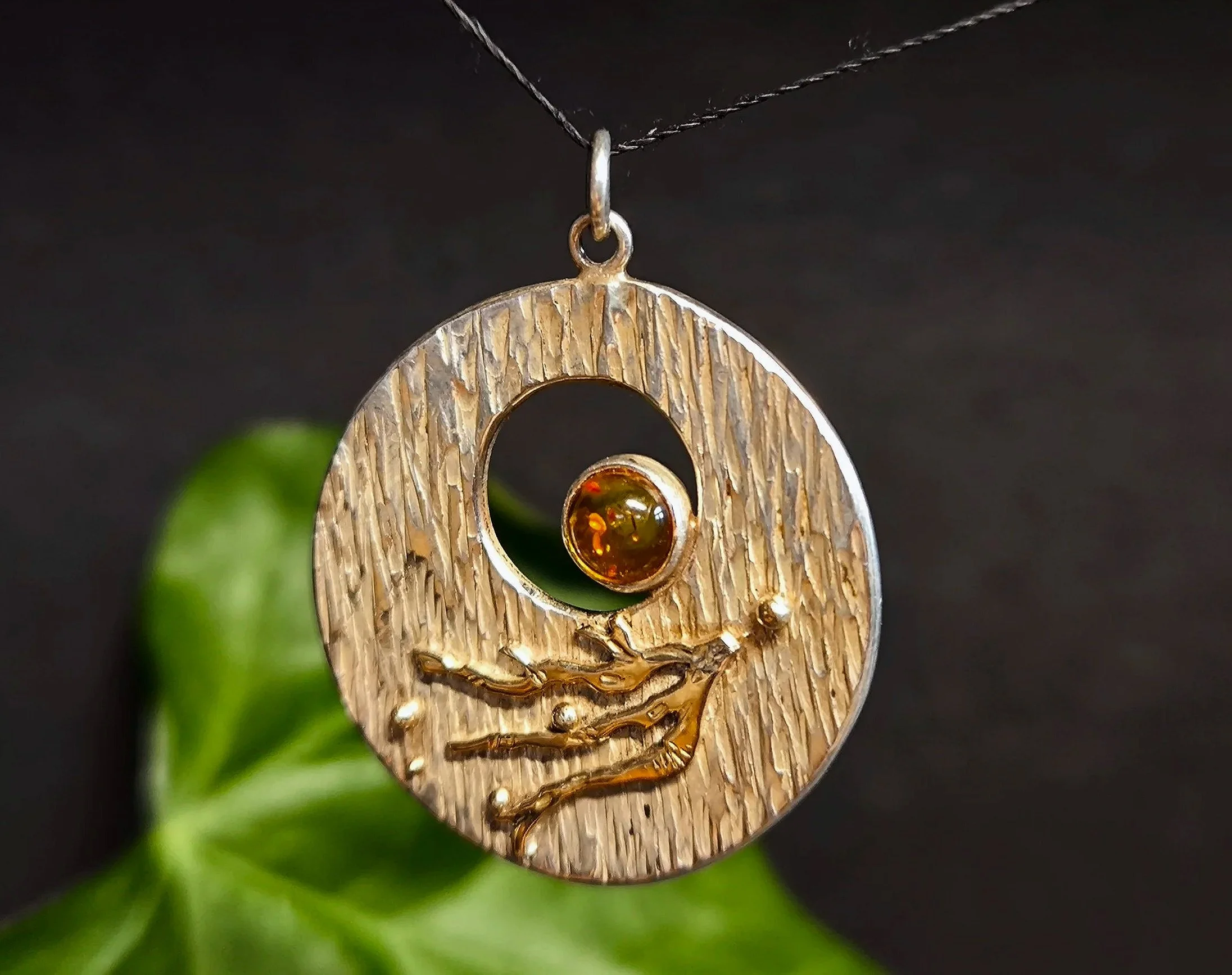 Kettenanhänger Silber mit Bernstein und Gold