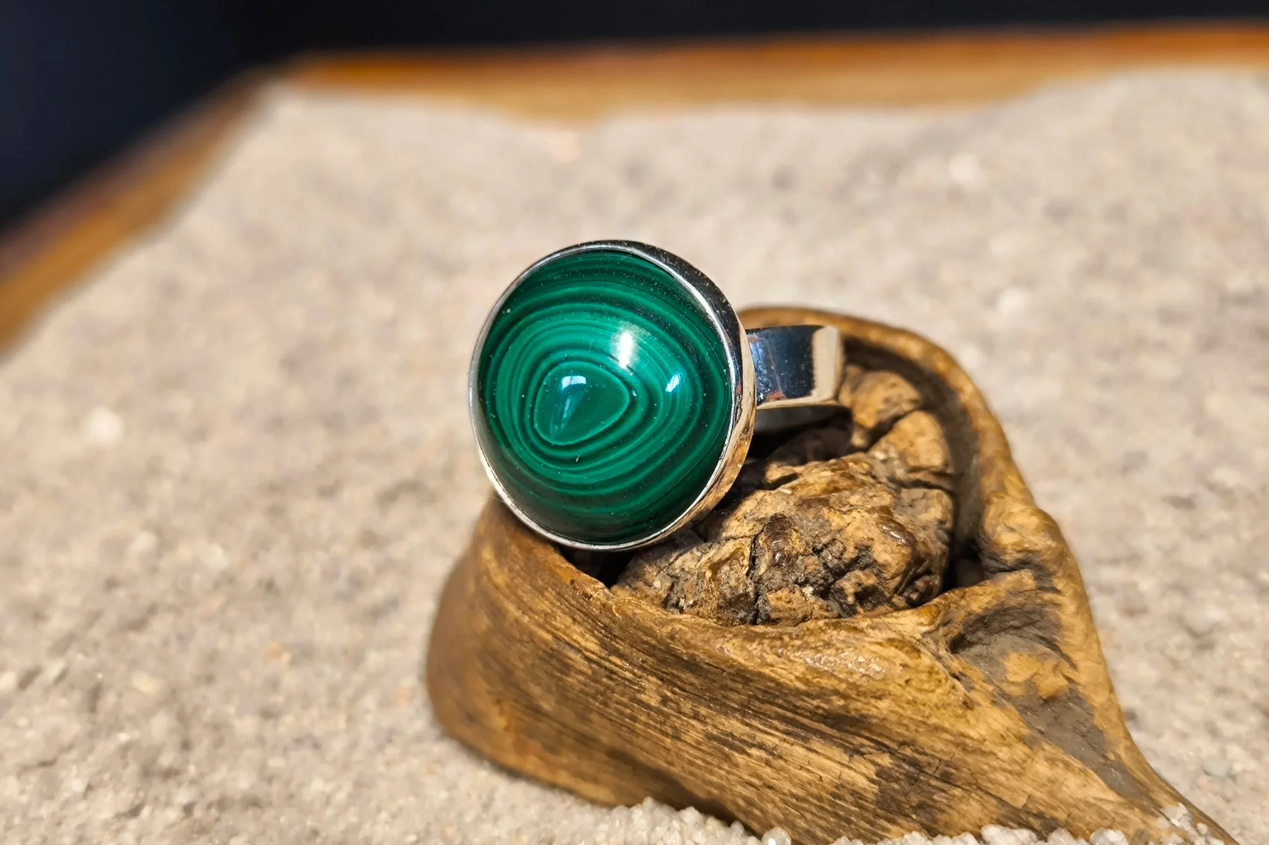 Malachitring, Silber, Umfang 57/58 mm, handgefertigt