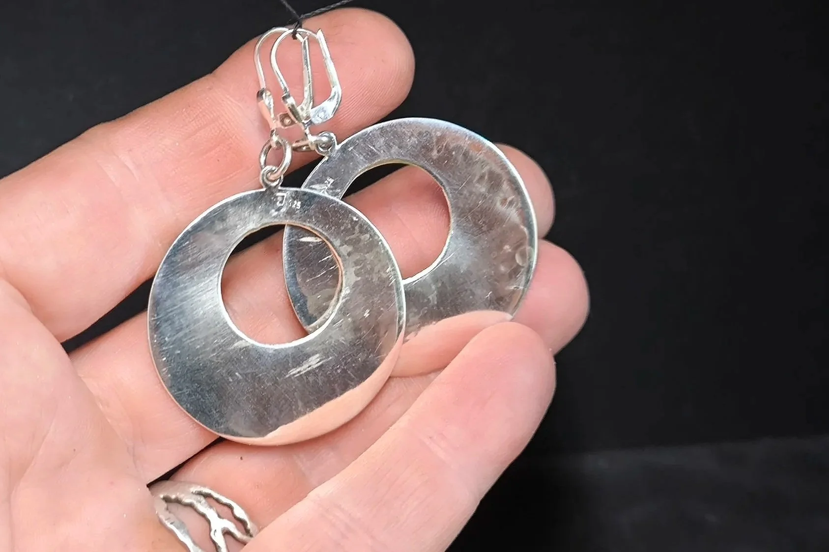 Ohrhänger Scheibe mit Loch, Silber, Handarbeit