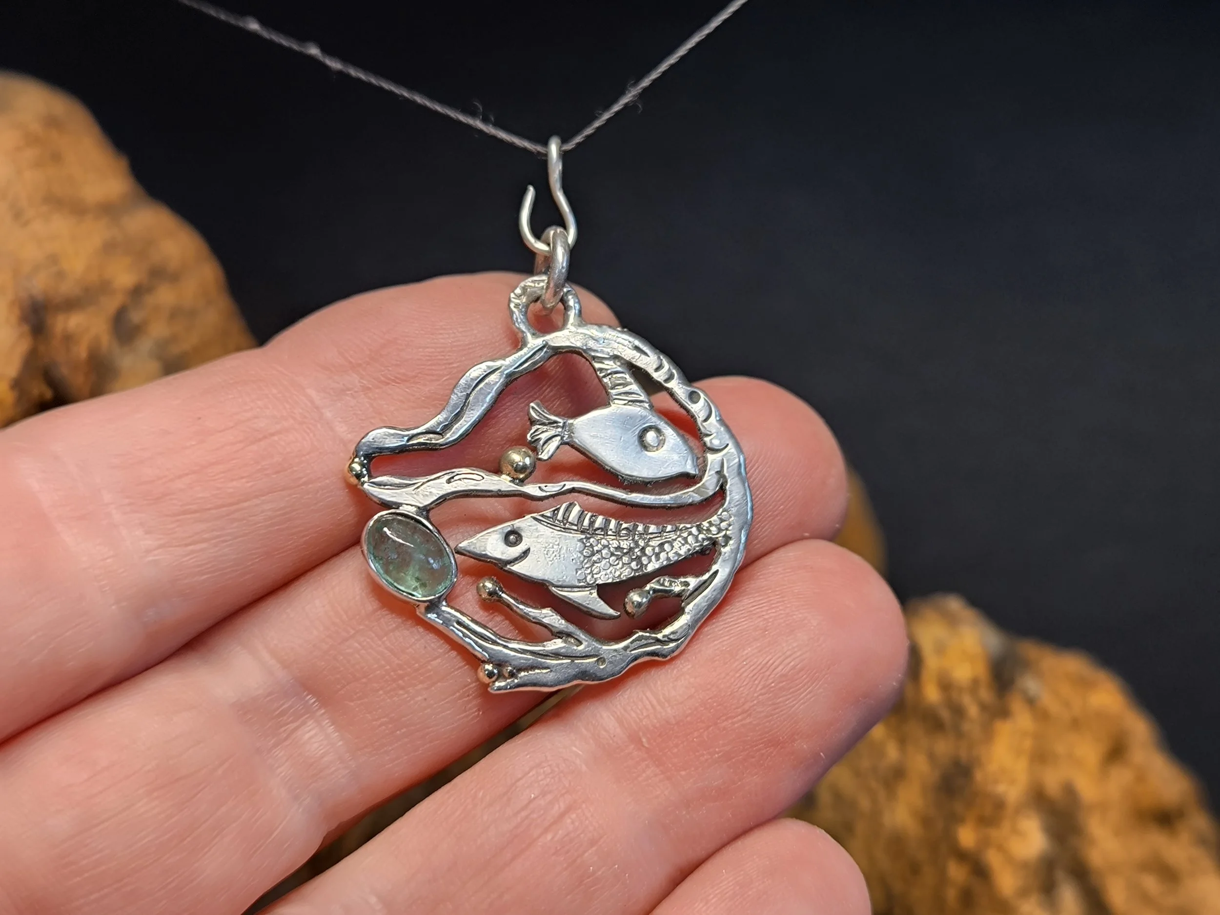 Silber Fische, Kettenanhänger, Unikatschmuck