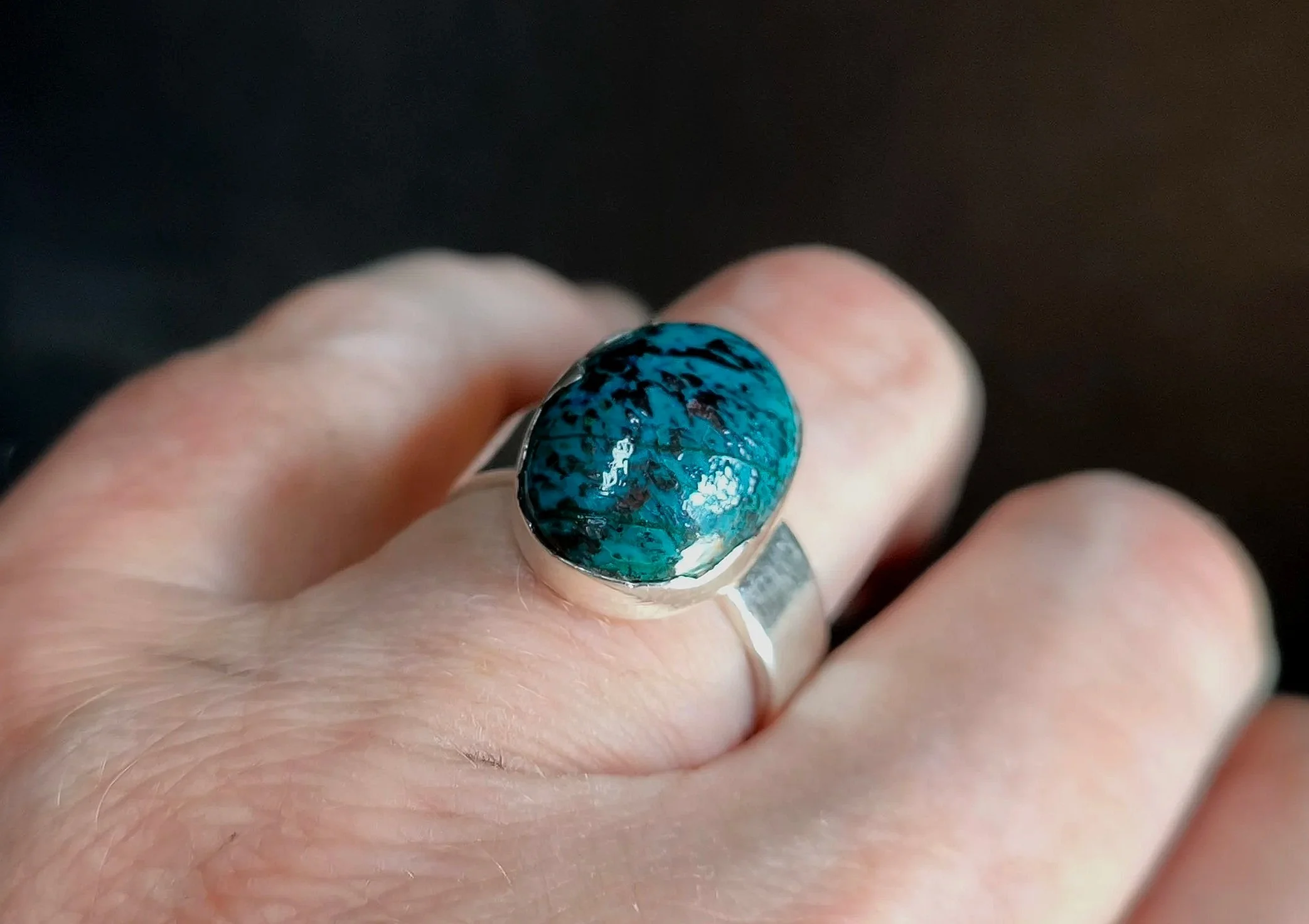 Azurit, Silberring, Durchmesser 20 mm, Janet Schmock