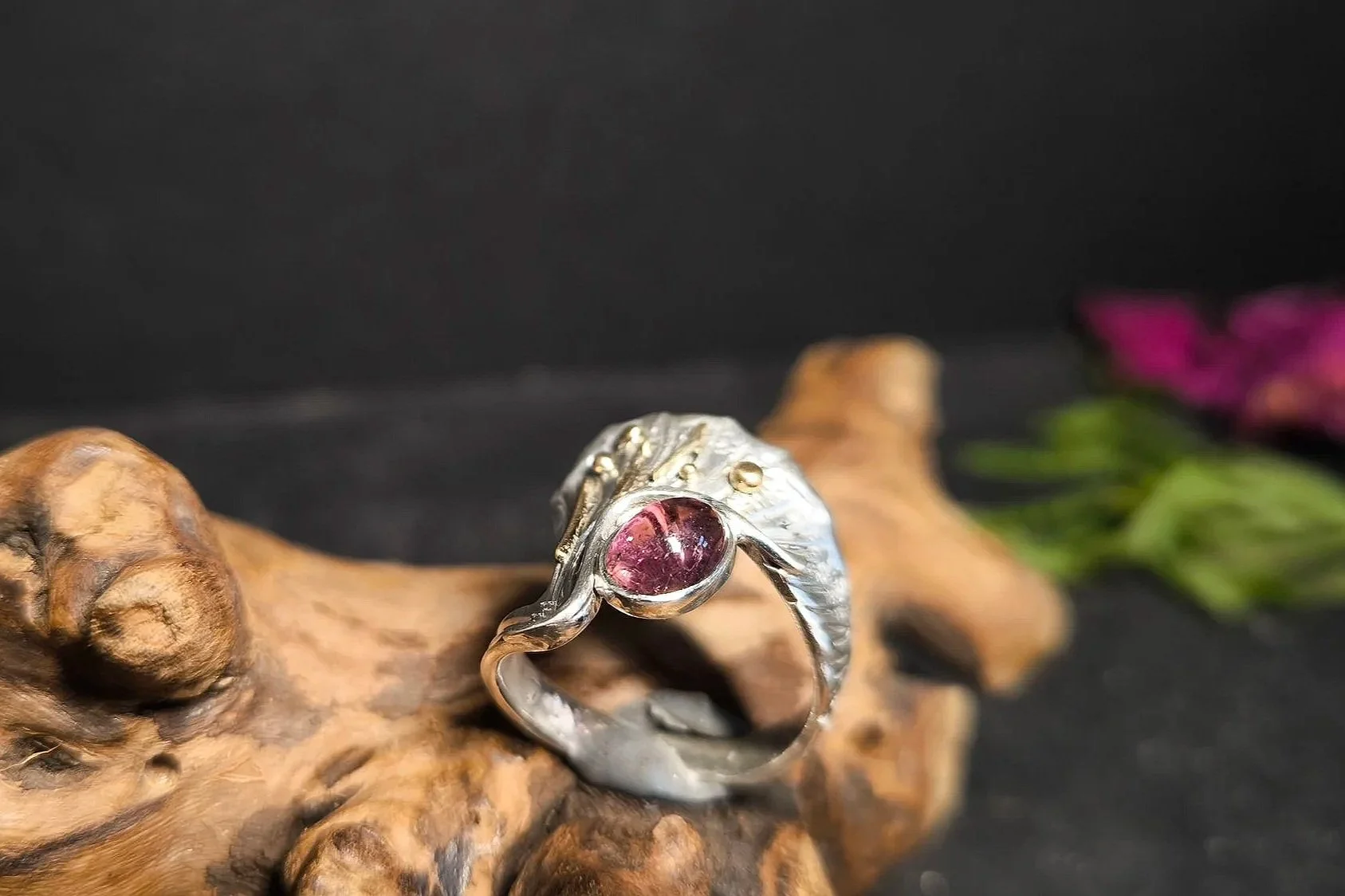 Silberring mit Turmalin und Gold, Durchmesser 18 mm