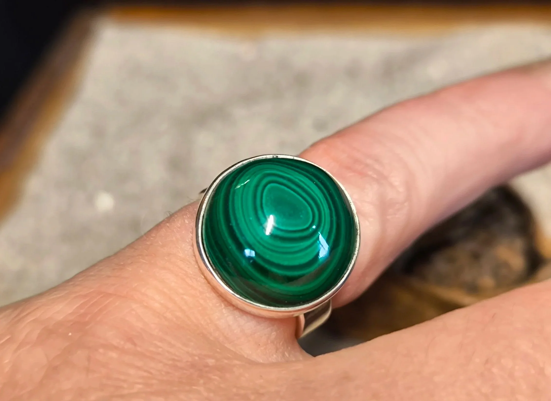 Malachitring, Silber, Umfang 57/58 mm, handgefertigt