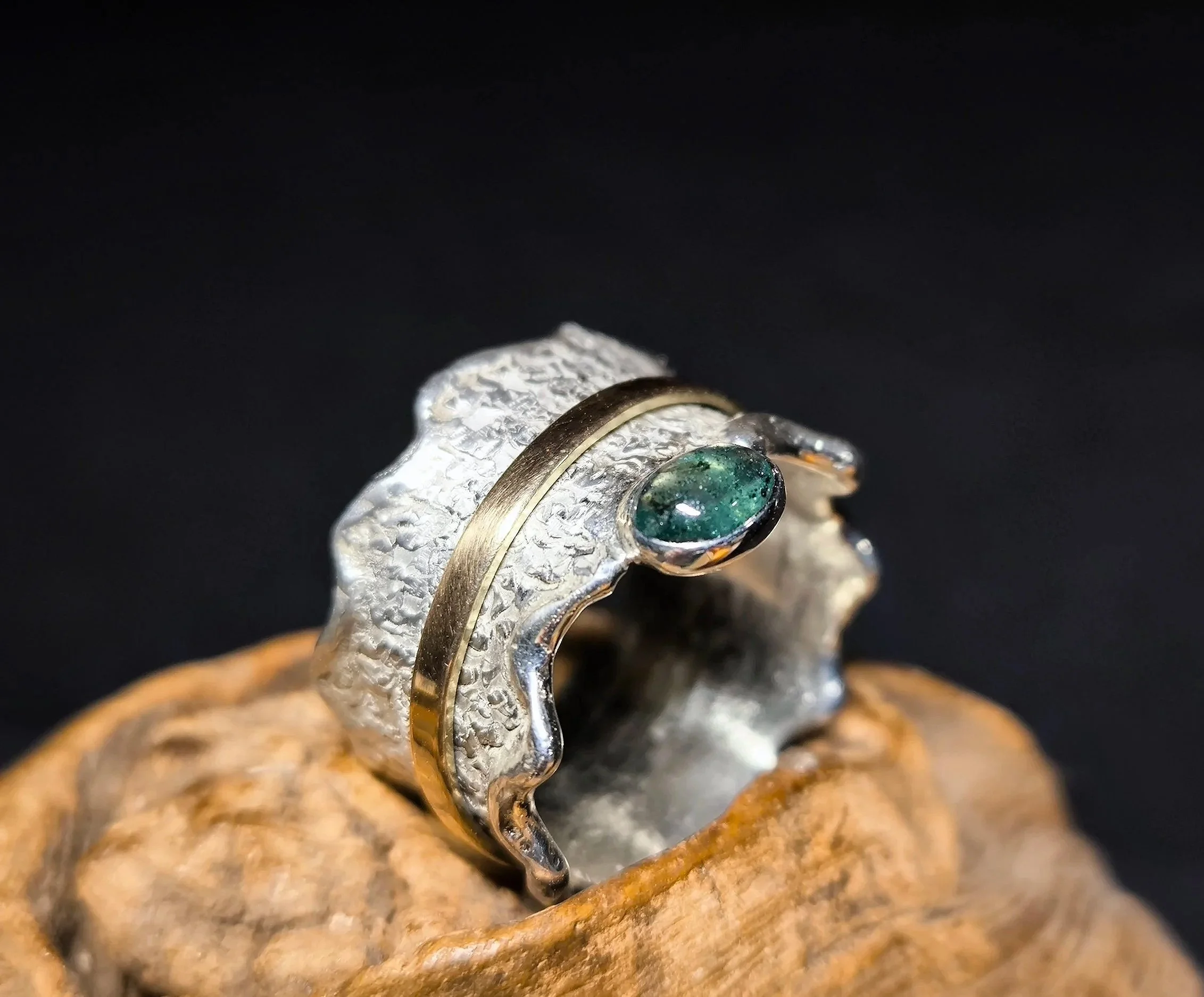 Silber-Gold-Drehring, Bicolor, Unikat, Ring im Ring