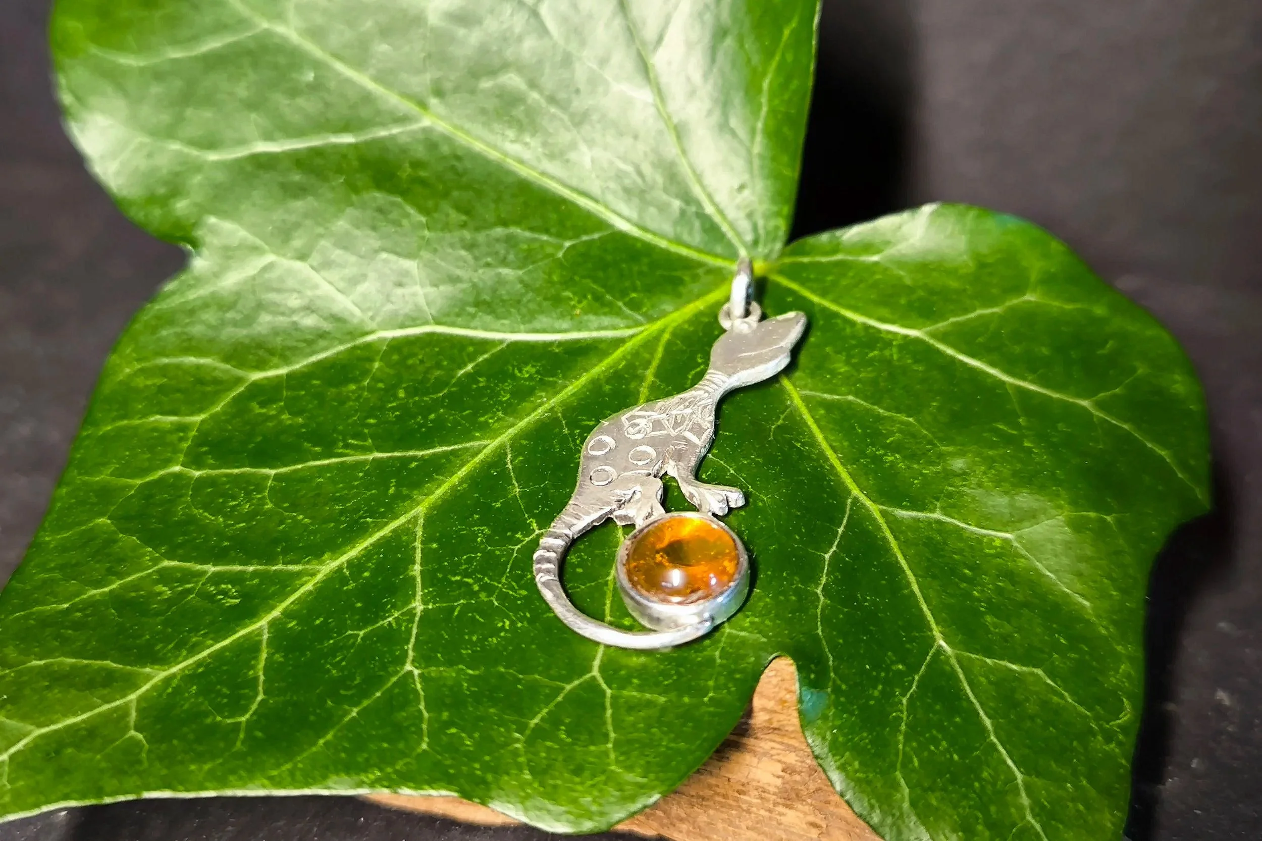 Silber Anhänger, Kinder, Bernstein, Unikat