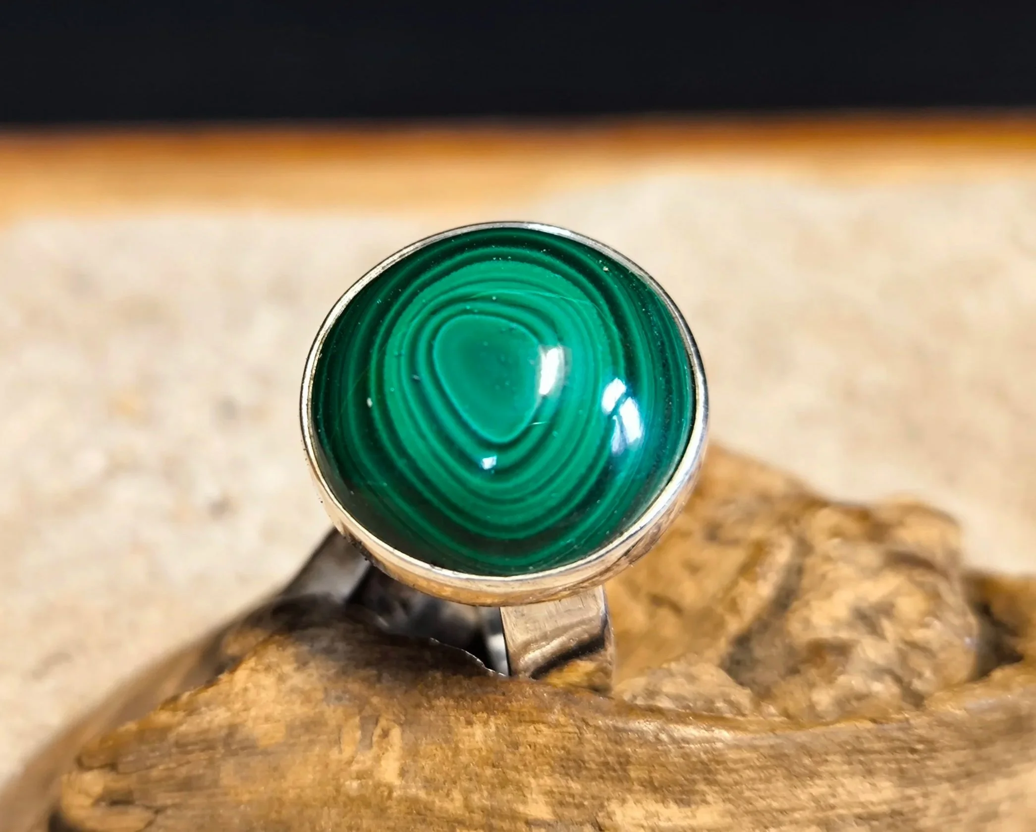 Malachitring, Silber, Umfang 57/58 mm, handgefertigt