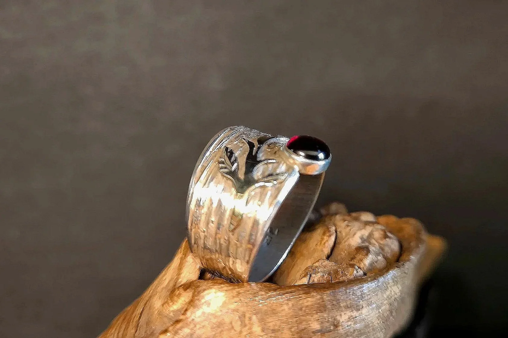 Granat Ring, Gold und Silber, Unikat, handgemacht