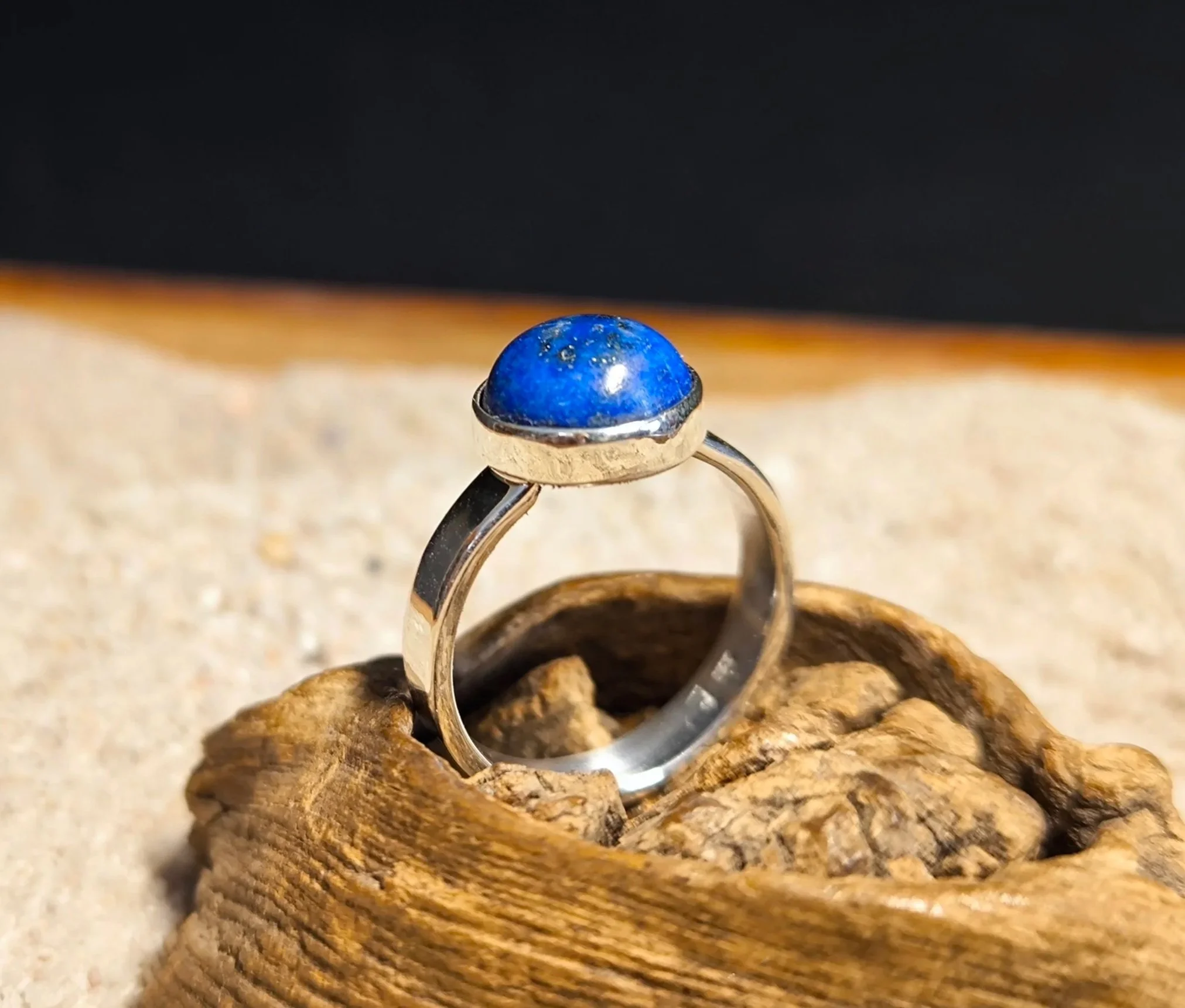 Silberring mit rundem Lapis, 10mm, Silberschmiede-Eigen-Art