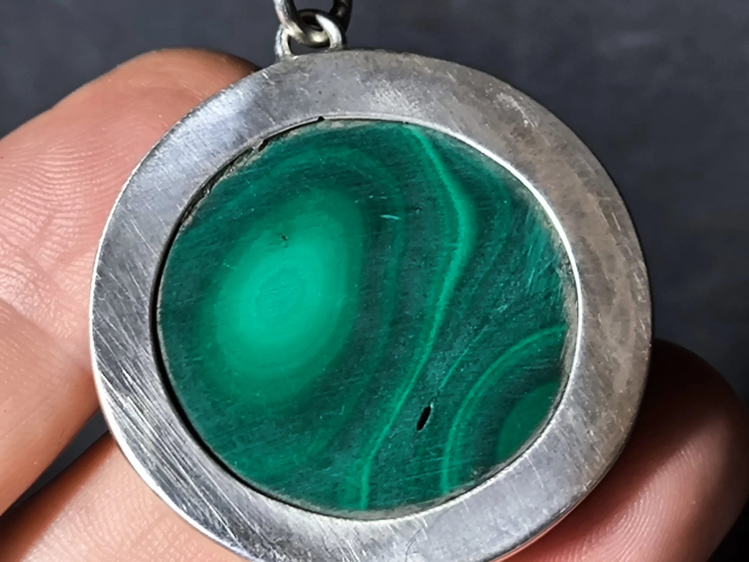 Malachit, Kettenanhänger, Silber, handgemacht