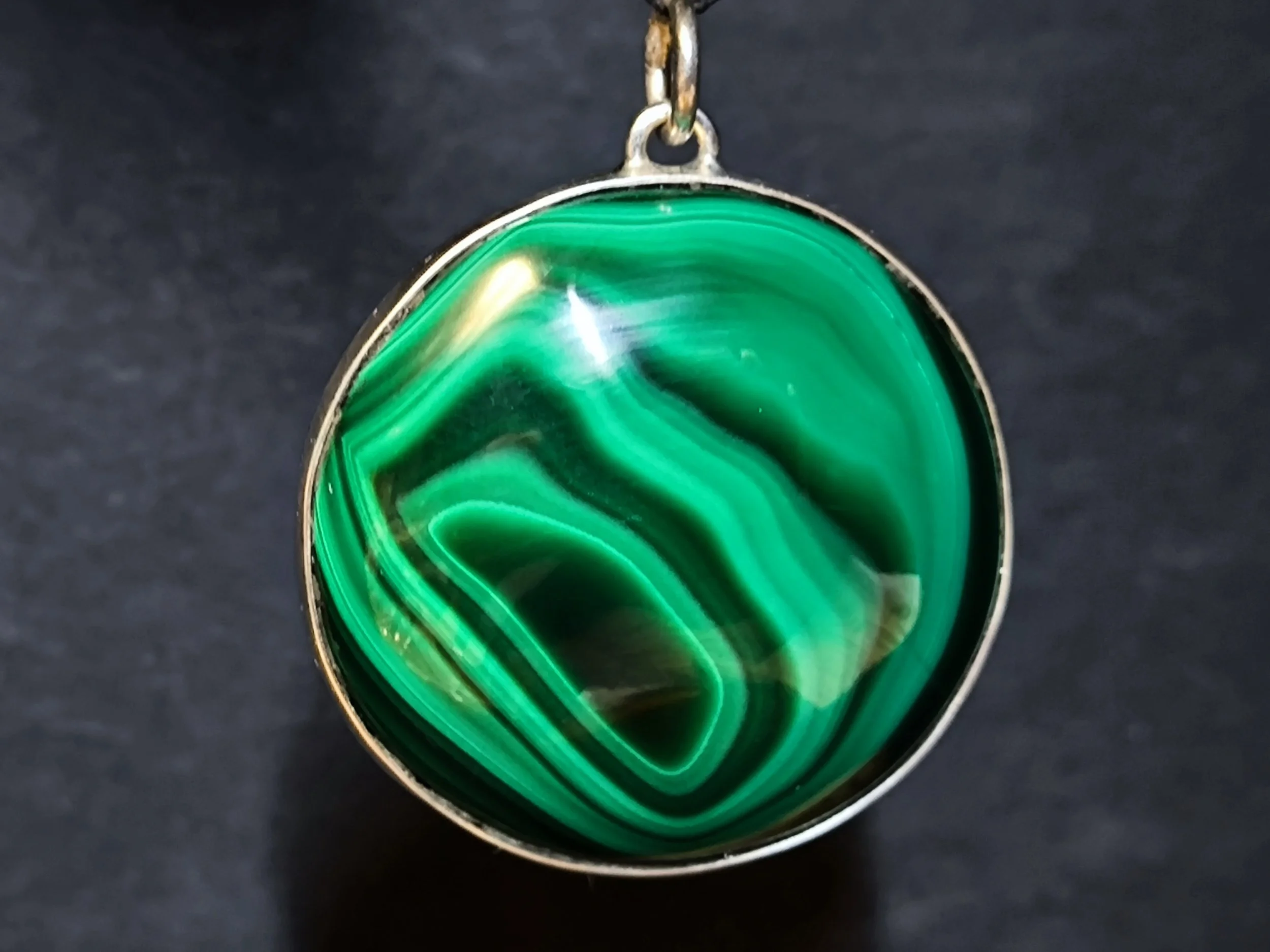 Malachit, Kettenanhänger, Silber, handgemacht