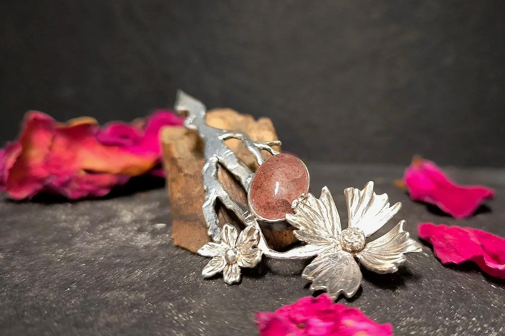 Anstecknadel Silber, Blüte, handgemacht