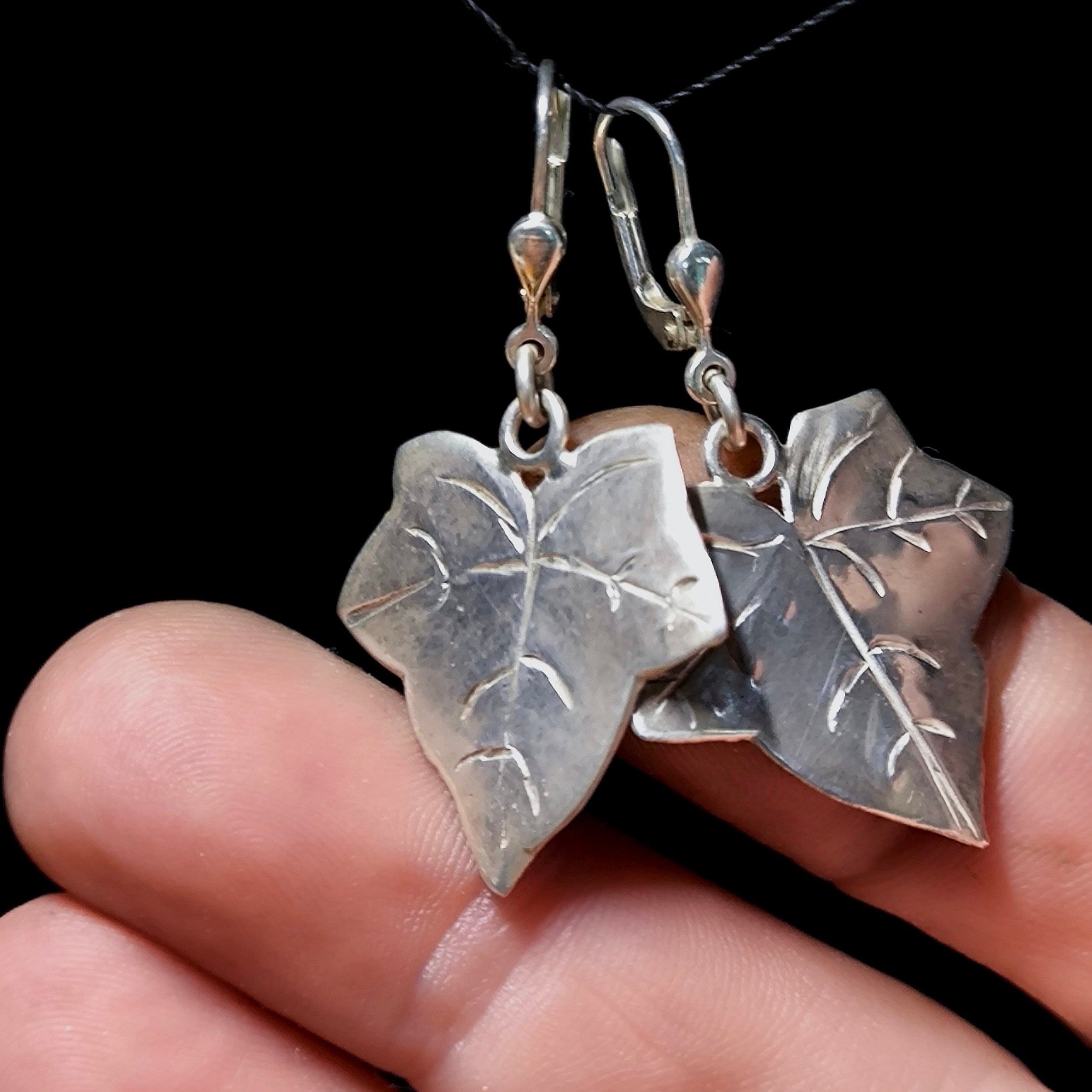 Ohrringe,Efeu Blätter, Silber, Unikatschmuck