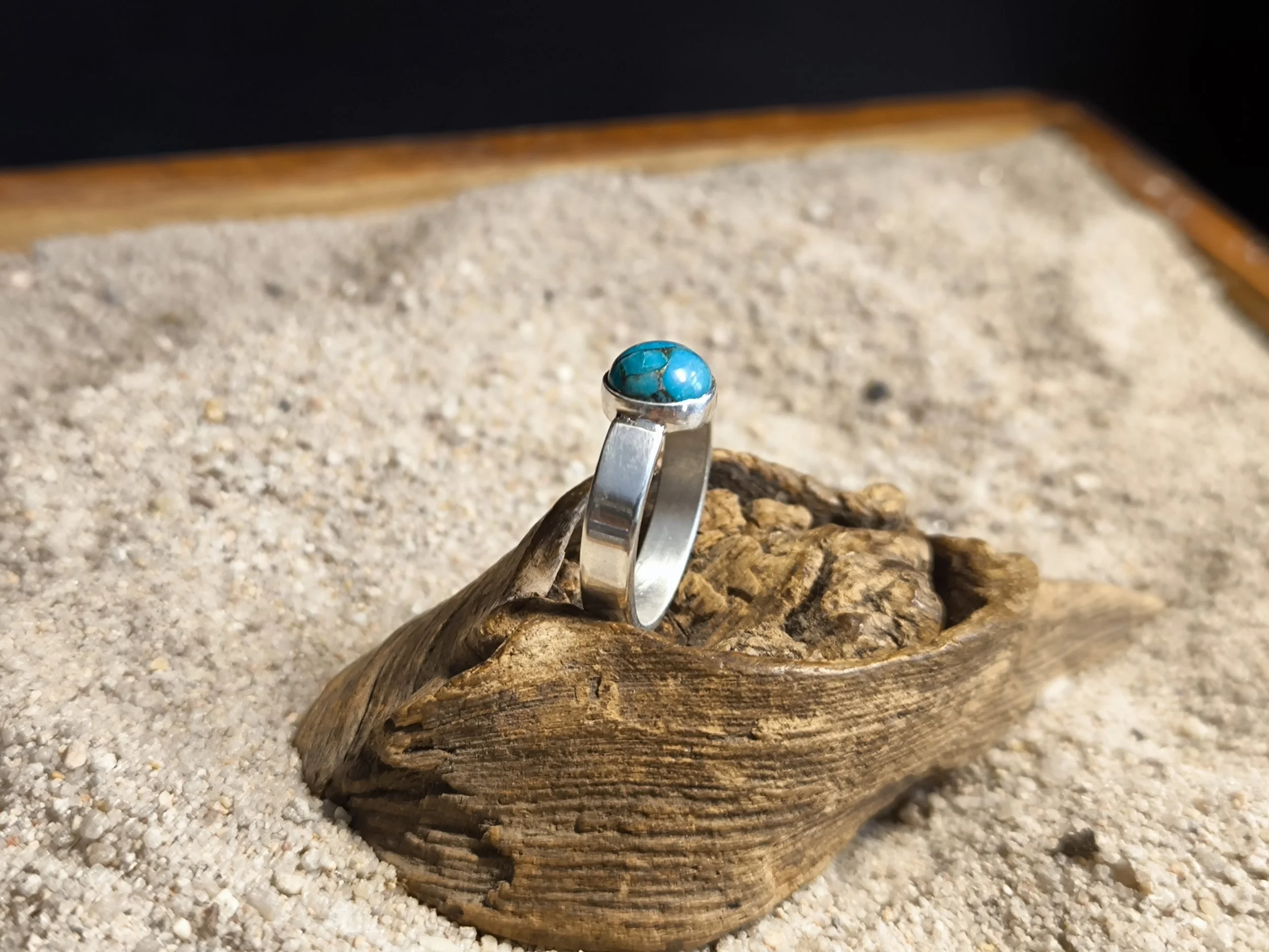 Silberring mit rundem Türkis, Silberschmiede-Eigen-Art