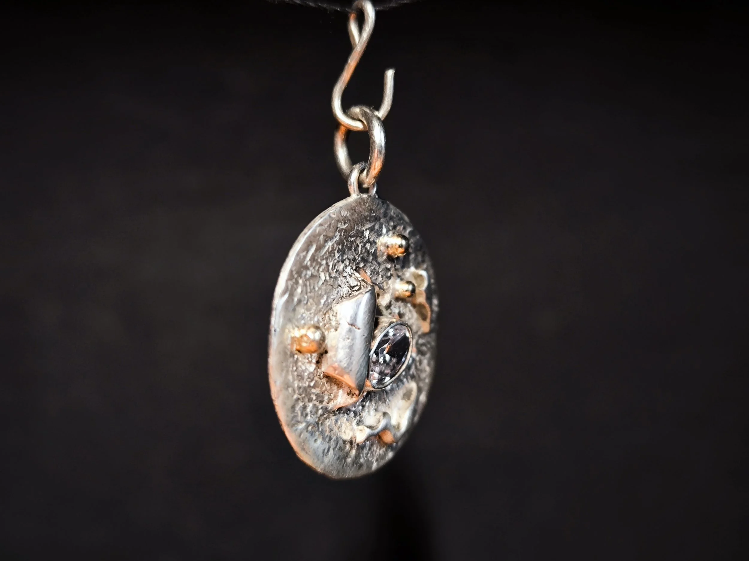 Kettenanhänger Silber mit Gold, Zirkonia, handgemachtes Unikat