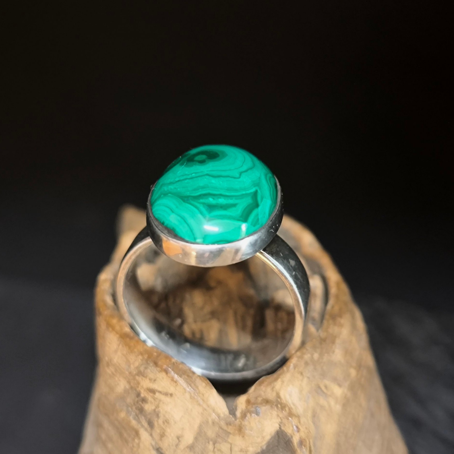 Malachitring U: 61 mm, Silber