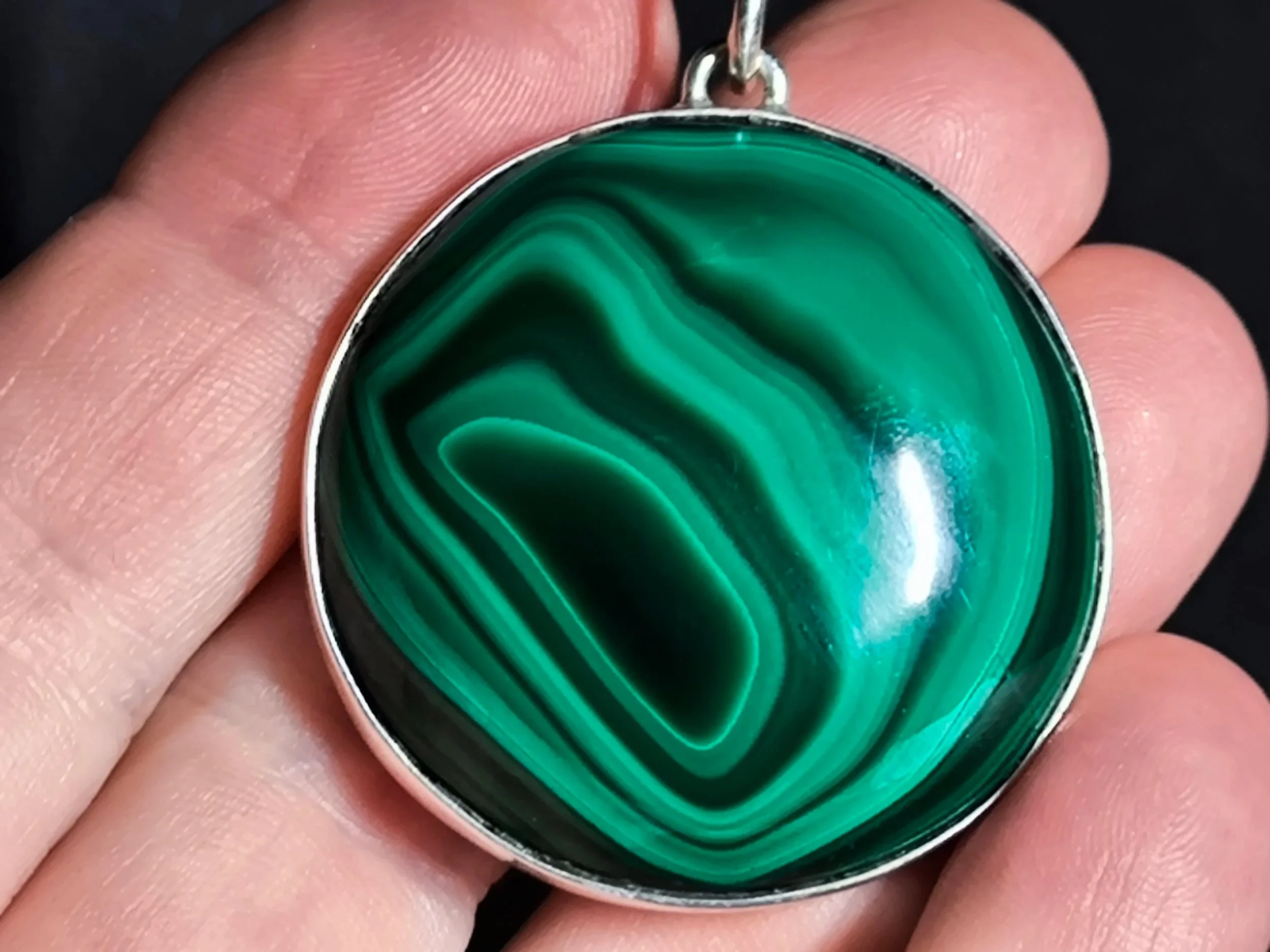 Malachit, Kettenanhänger, Silber, handgemacht