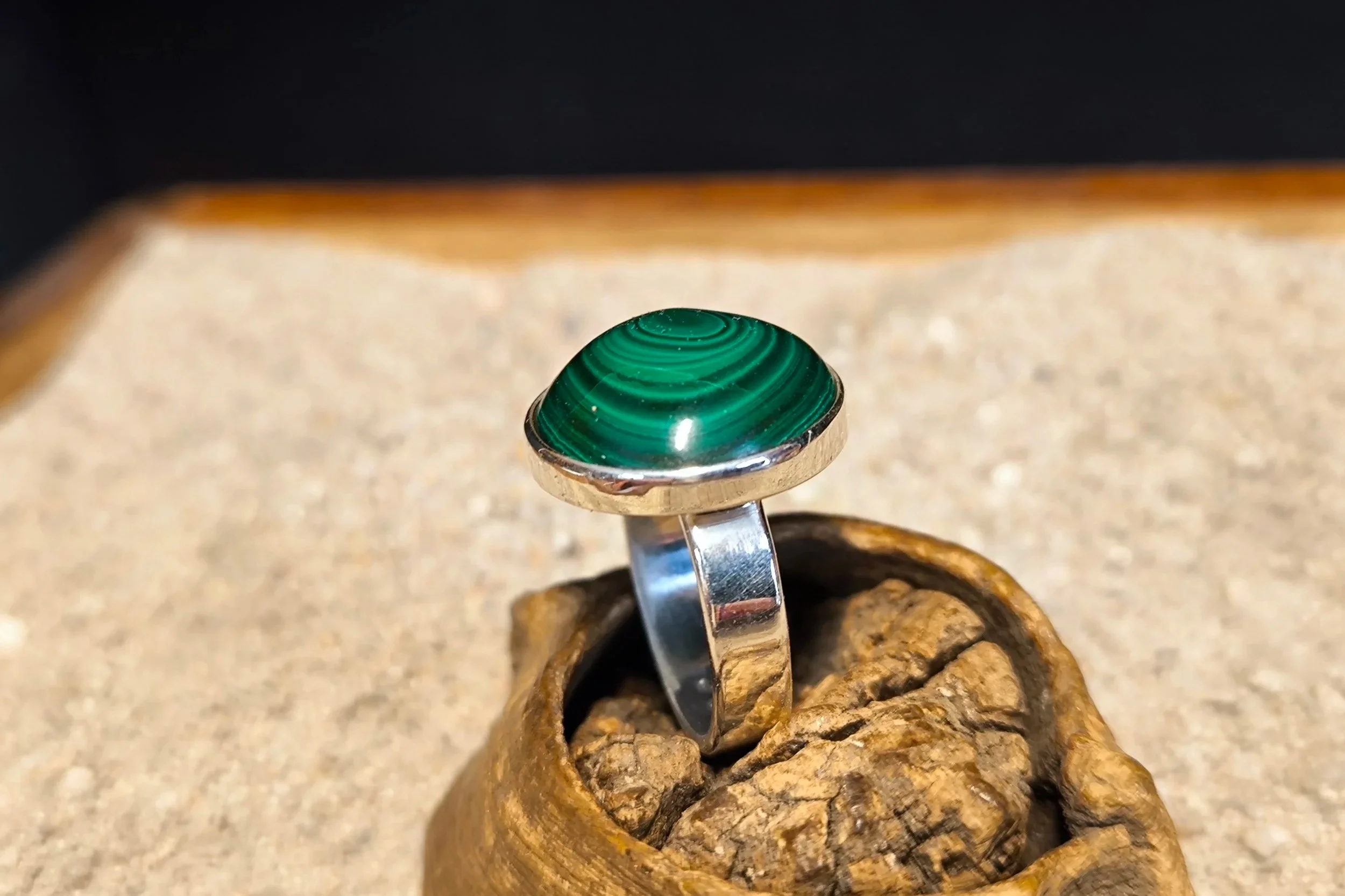 Malachitring, Silber, Umfang 57/58 mm, handgefertigt